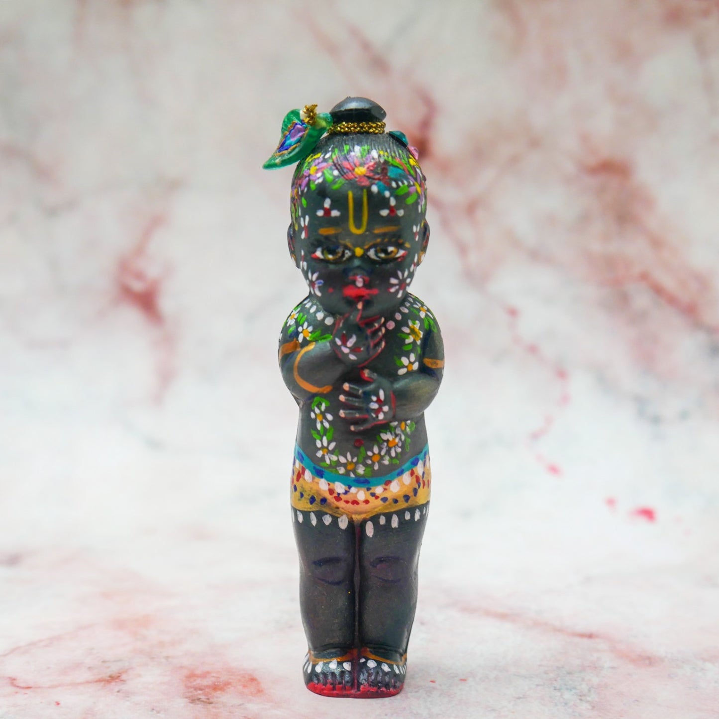 Adorable Handmade Hand-painted Resin Miniature Sri Krishna Mohan Doll 4"
