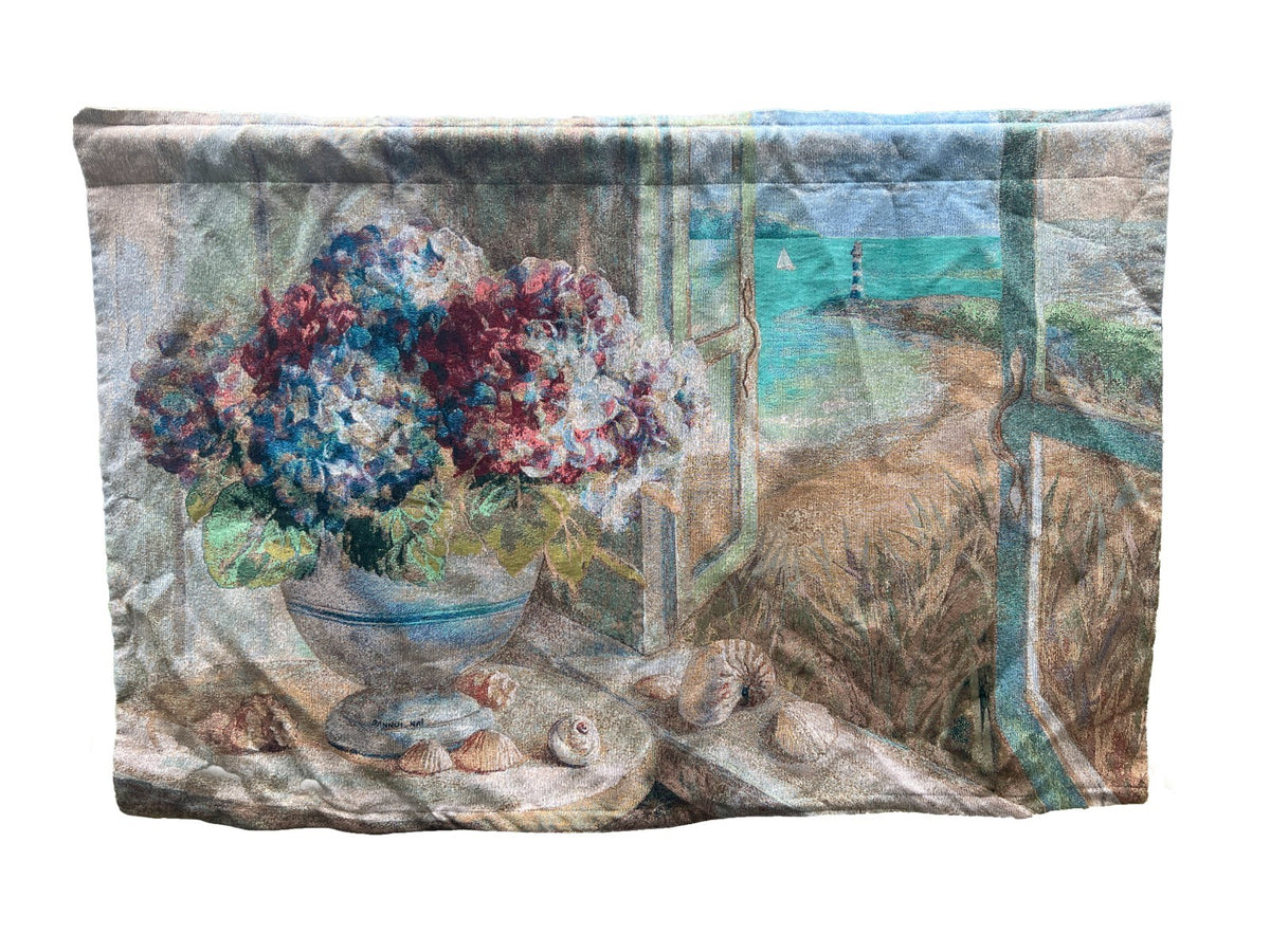 Danhui Nai Coastal Hydrangea Woven Tapestry Wall Hanging 53"x35" Made USA
