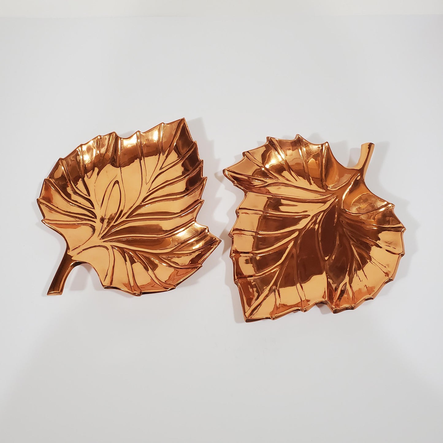 9" Vintage Pair of Metal Maple Leaf Plate Candy Dish Table Centerpiece