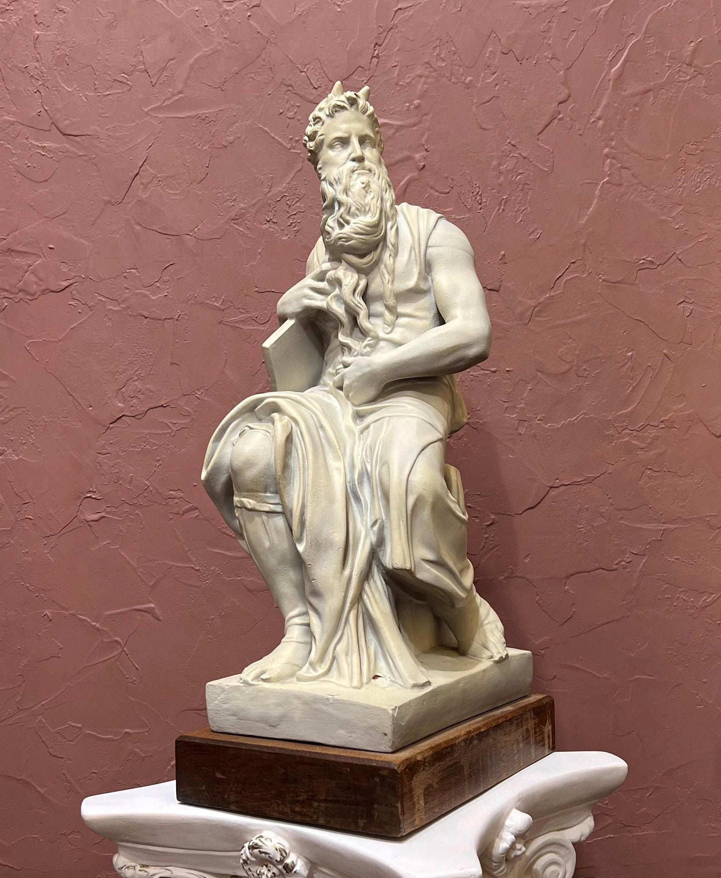 20" Tall Vintage Alva Studio Horned Moses 10 Commandments Michelangelo Replica Statue