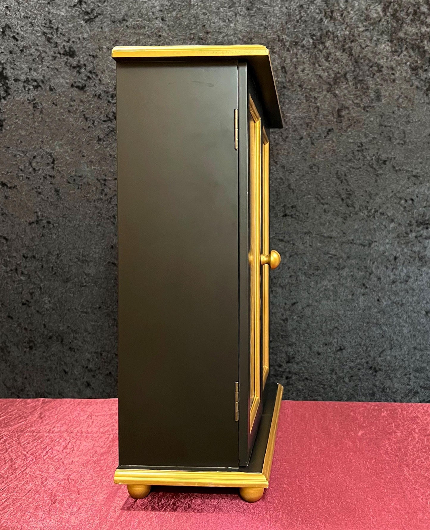 17" Vintage Chinese Lacquered Wooden Cabinet | Gold Calligraphy - New Year Prosperity Wishes