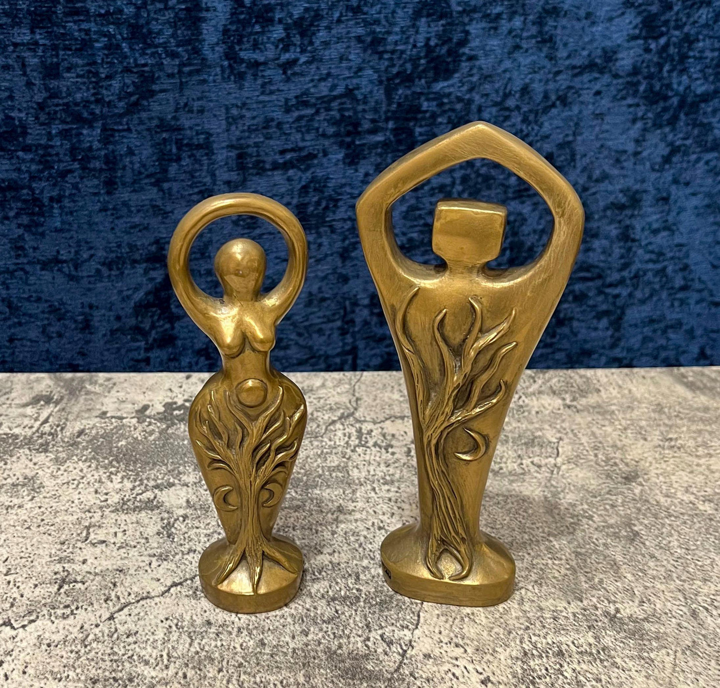 Spiral Lord and Spiral Goddess Cold Cast Bronze Vintage Statue Set - 7.5" Tall