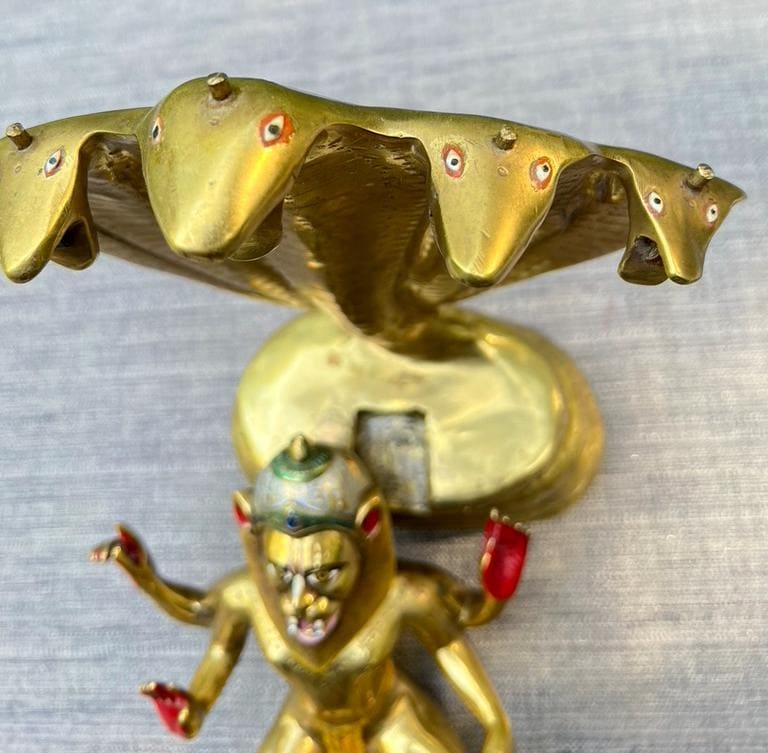 13" Vintage Astadhatu Brass Lakshmi Narasimha Adisesa Murti Deity Statue - Very Heavy