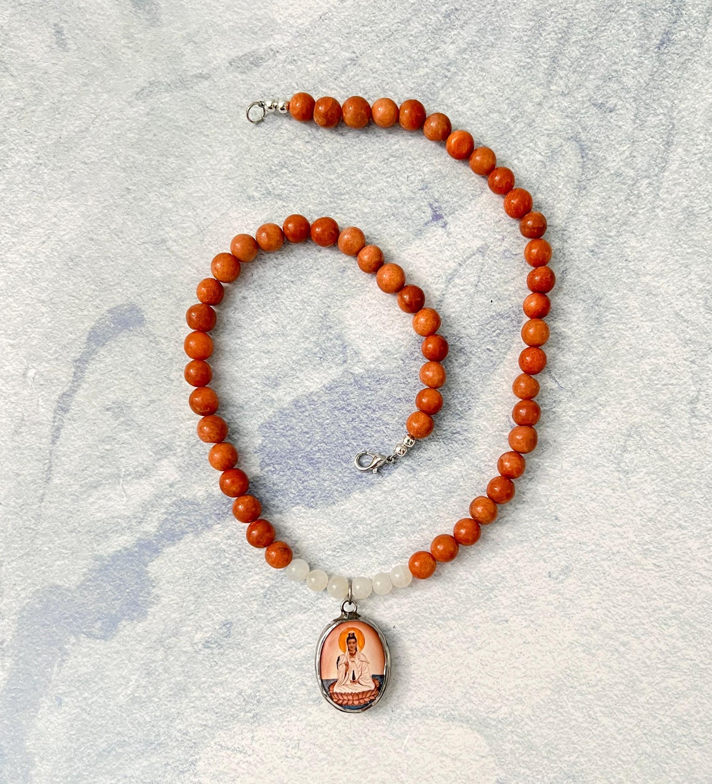 Guanyin Buddha Necklace Choker | Handmade Crystal Beads Jewelry Gift - 18" Long