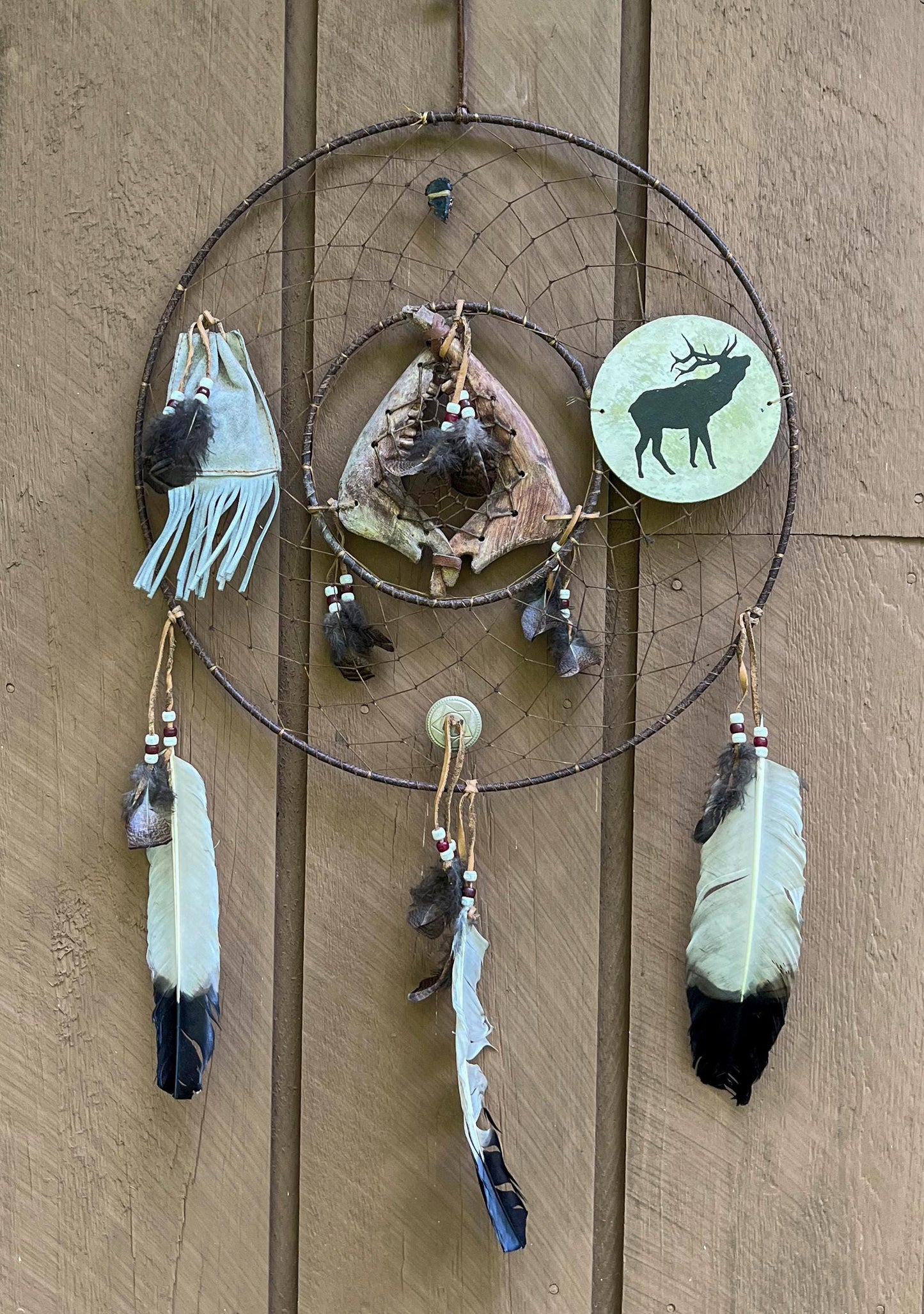 Vintage Rare Deer Jawbone Dreamcatcher with Leather Medicine Pouch Concho Arrowhead