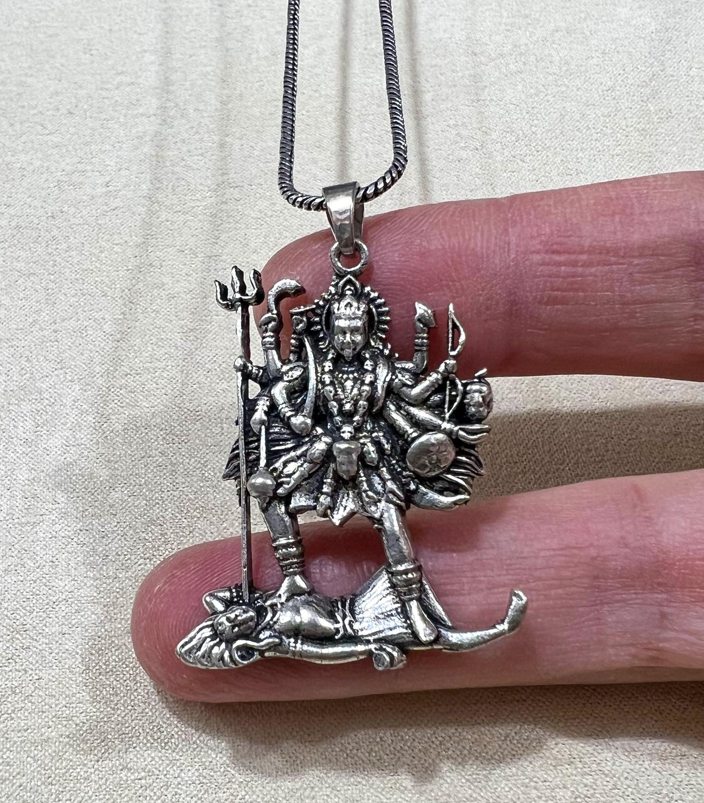 Kali Maa Men’s Necklace • Silver Plated Brass Pendant • Hindu Goddess Amulet • Spiritual Men’s Jewelry