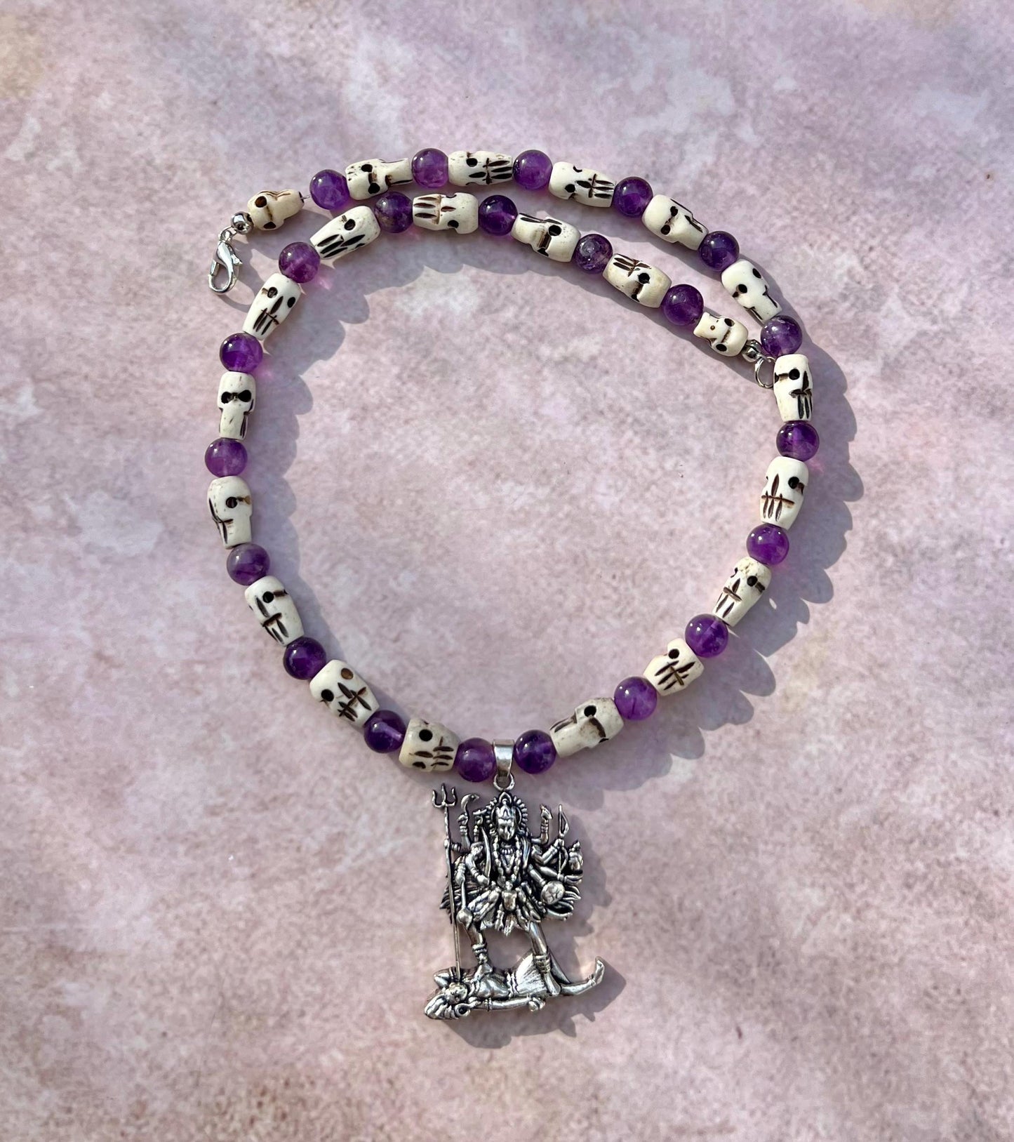 Kali Necklace | Handmade Hinduism Goddess Amethyst Jewelry Gift - 17.5" Long