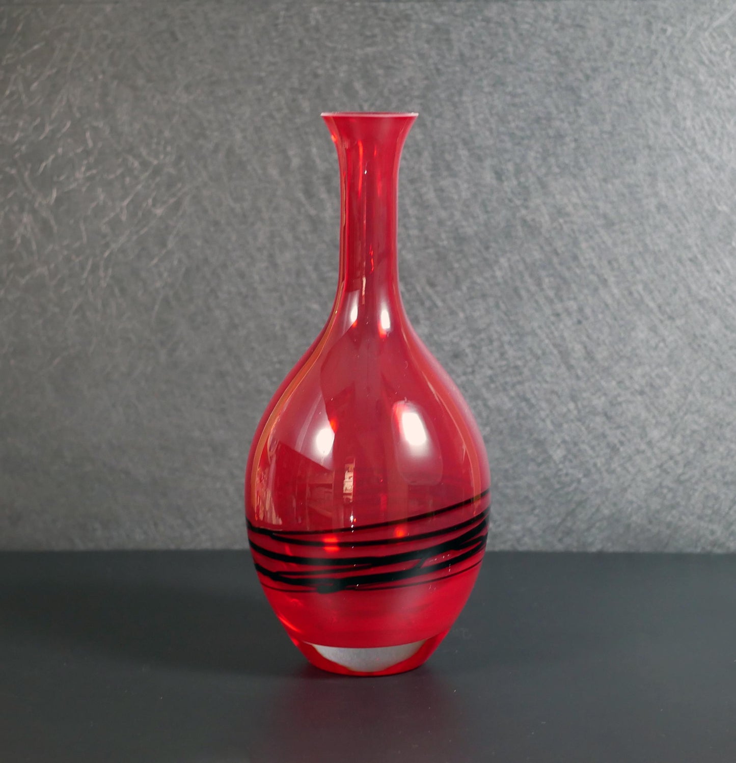 Vintage Mid-Century Modern Studio Art Glass Red and Black Vase - 9.25" Tall