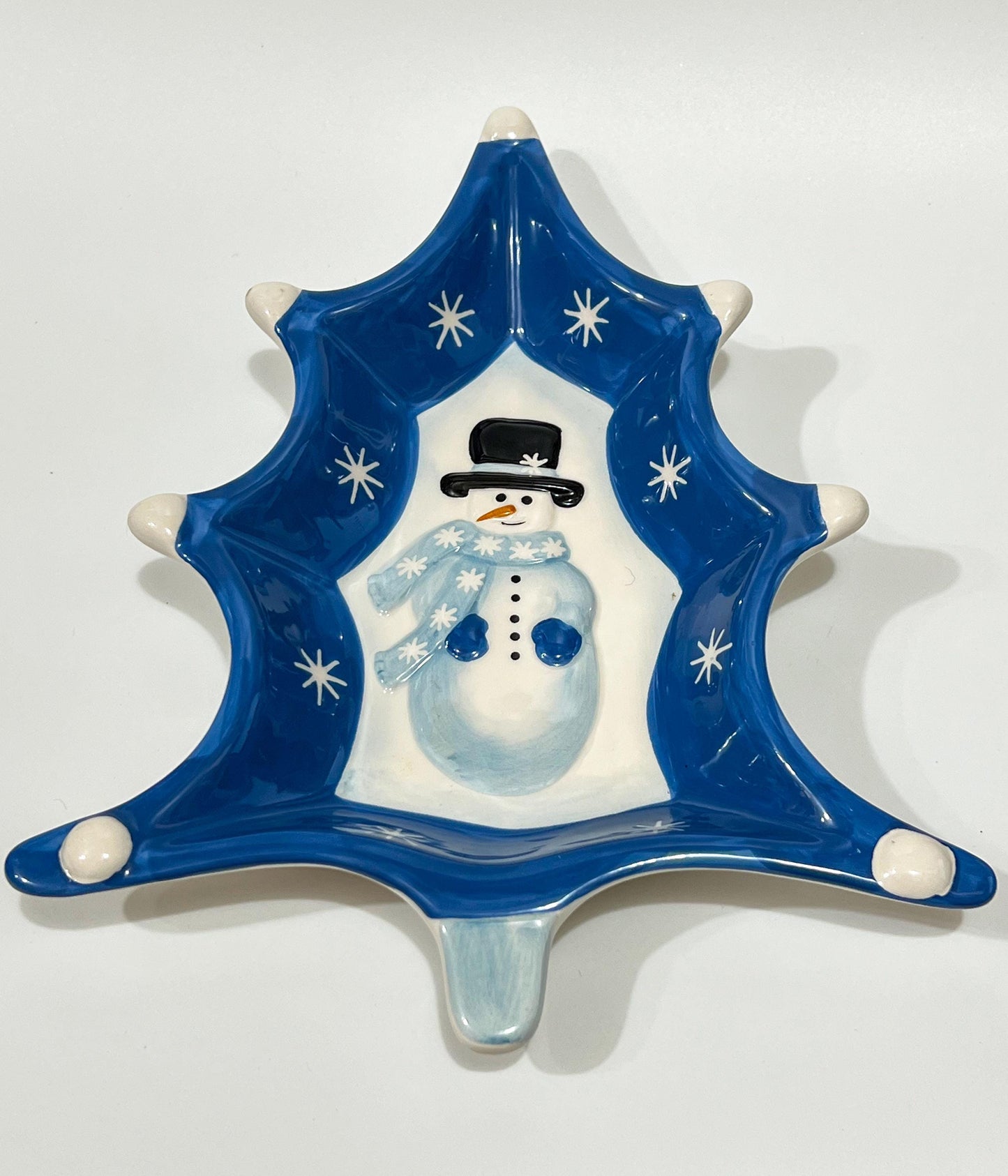 Vintage ND Hand-painted Ceramic Snowman Christmas Holiday Candy Serving Tree Dish