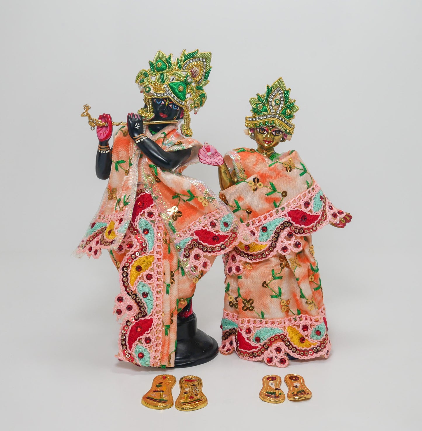Vintage Brass Sri Sri Radha Krishna Murti Statues | Hindu God Deity with Dresses