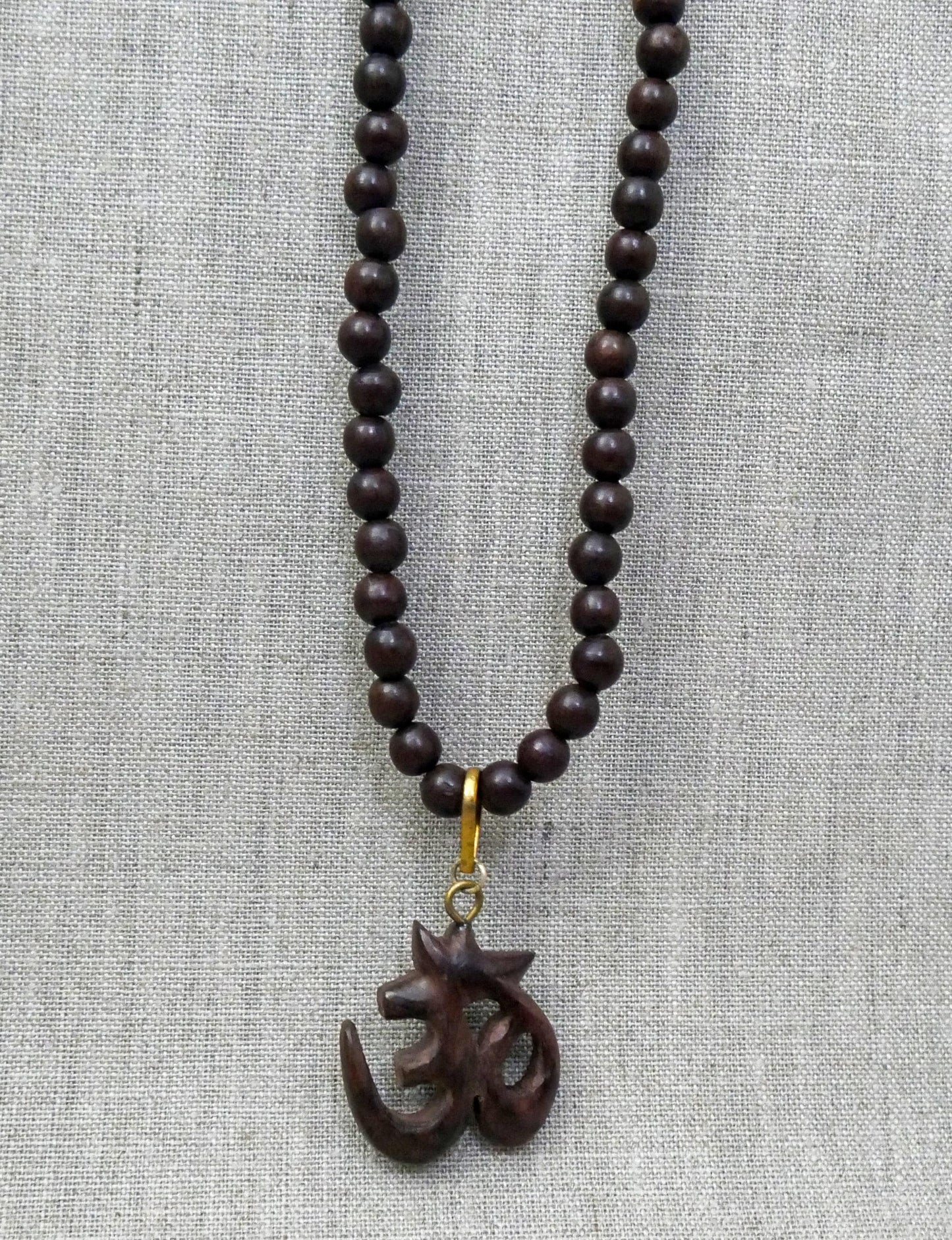 Rosewood Sacred Om Mala Necklace | Hand Carved Hindu Pendant | Yoga Jewelry