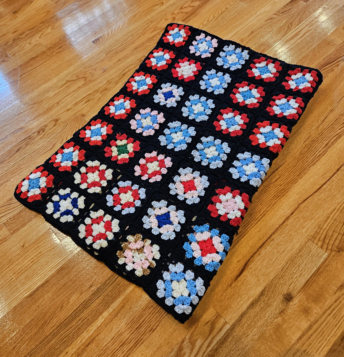 Vintage Handmade Granny Square Crochet Afghan Throw Sofa Blanket - 69" x 47"