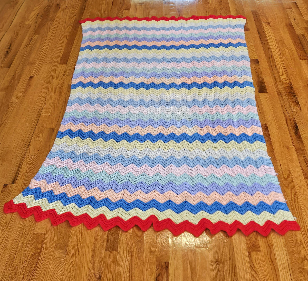 XL Vintage Pastel Chevron Crochet Afghan Throw Blanket Pastel Rainbow 90"x53"