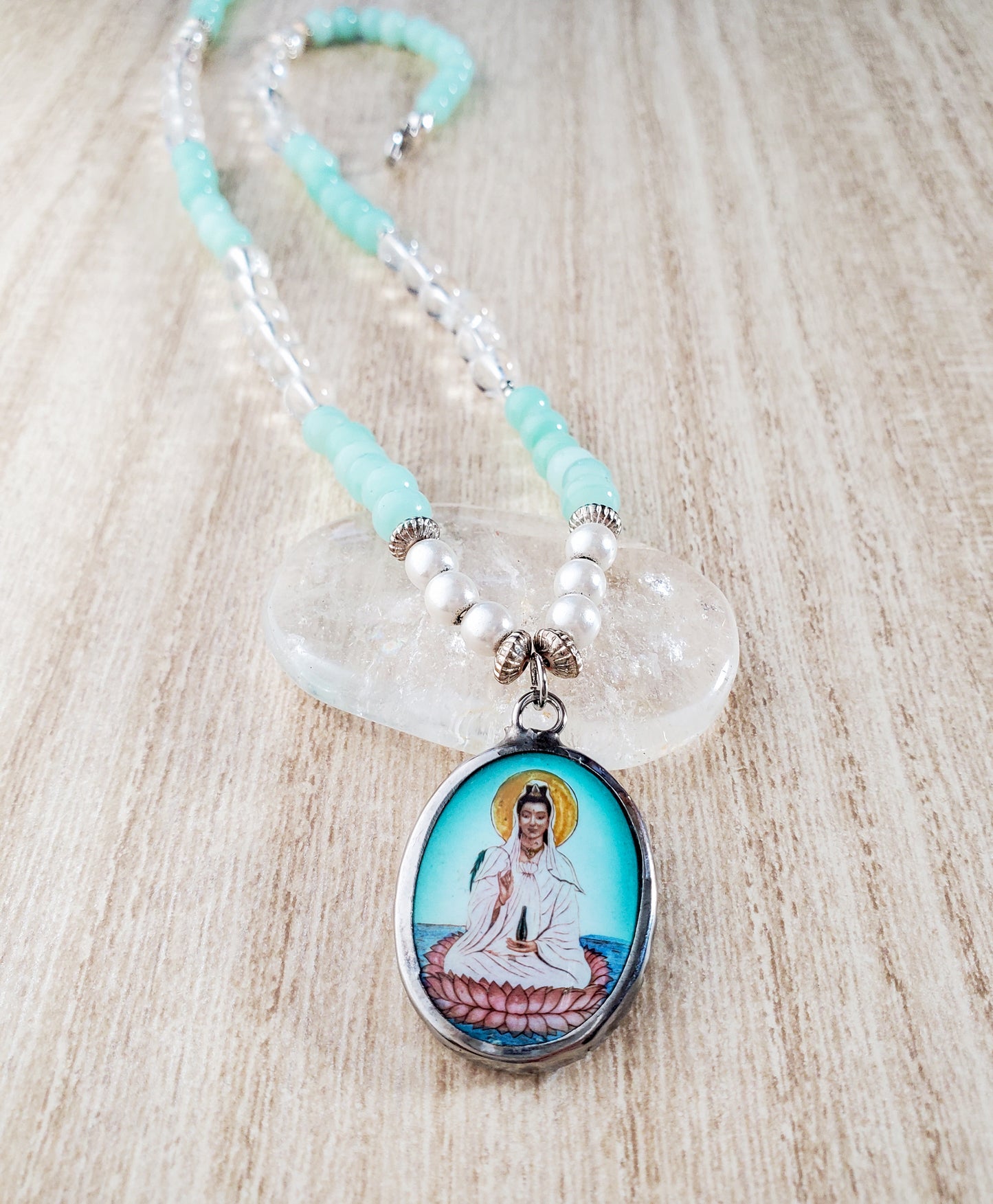Quan Yin Necklace | Handmade Buddhism Goddess Jewelry | Unique Gift 19.5"