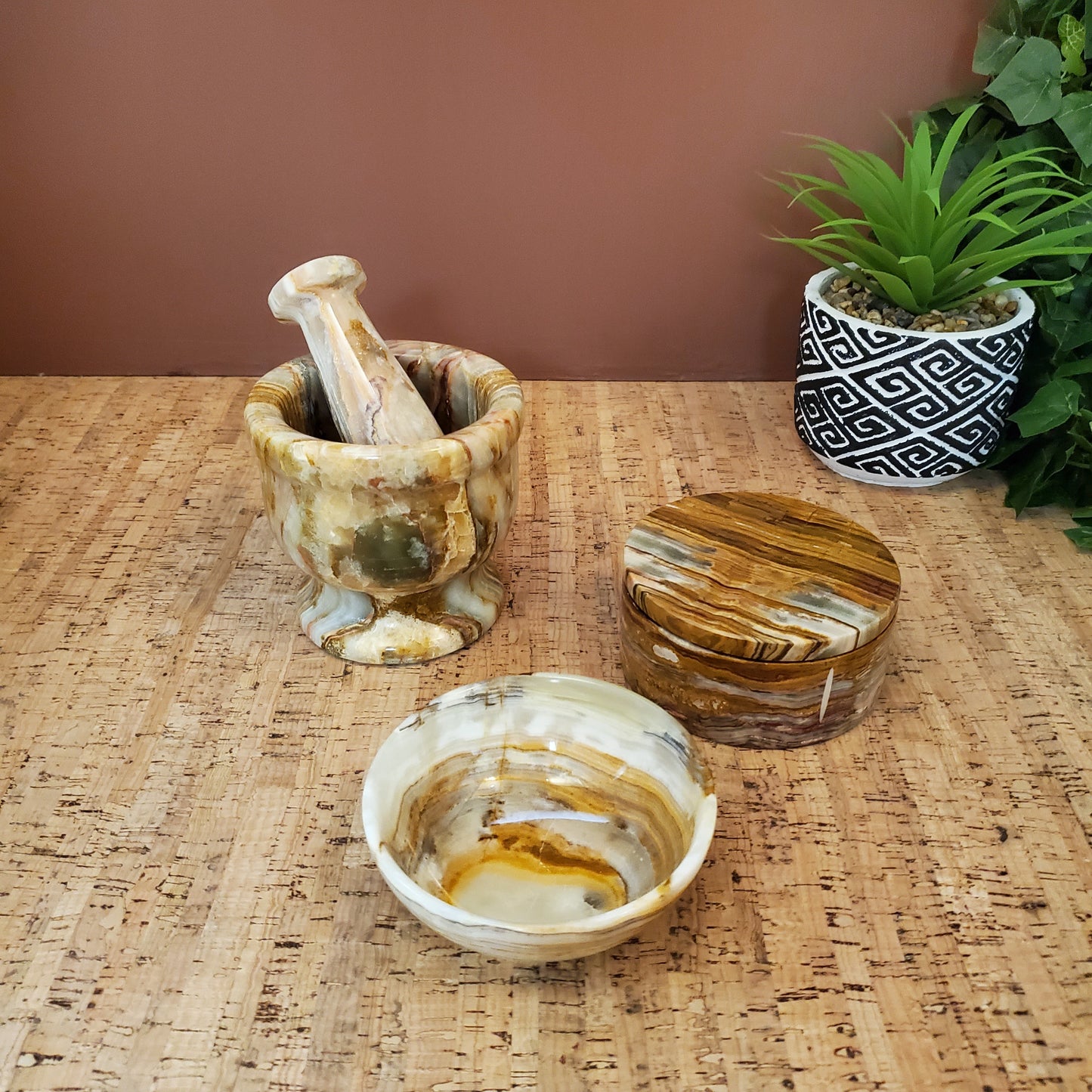 Onyx Home Decor Gift Set - Handmade Mortar and Pestle | Jewelry Box | Onyx Bowl