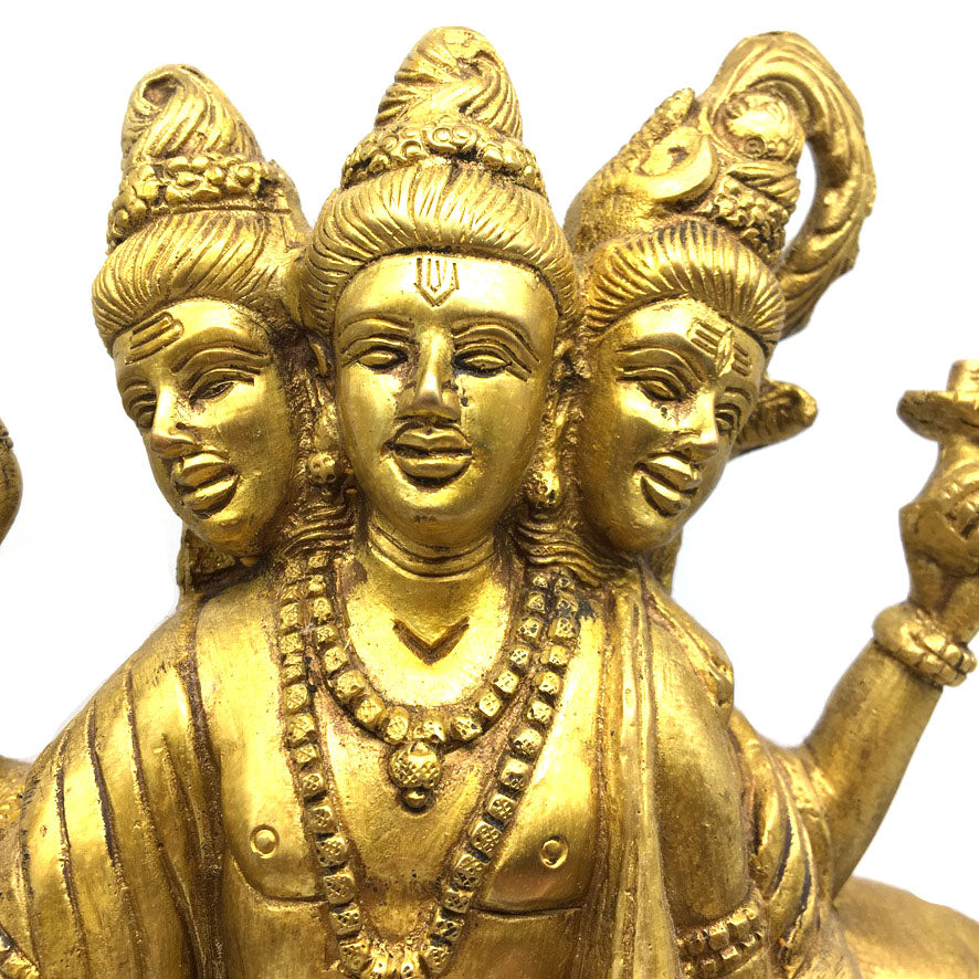 India Brass Lord Dattatreya Brahma Vishnu Maheshwara Statue Sculpture 11.5"