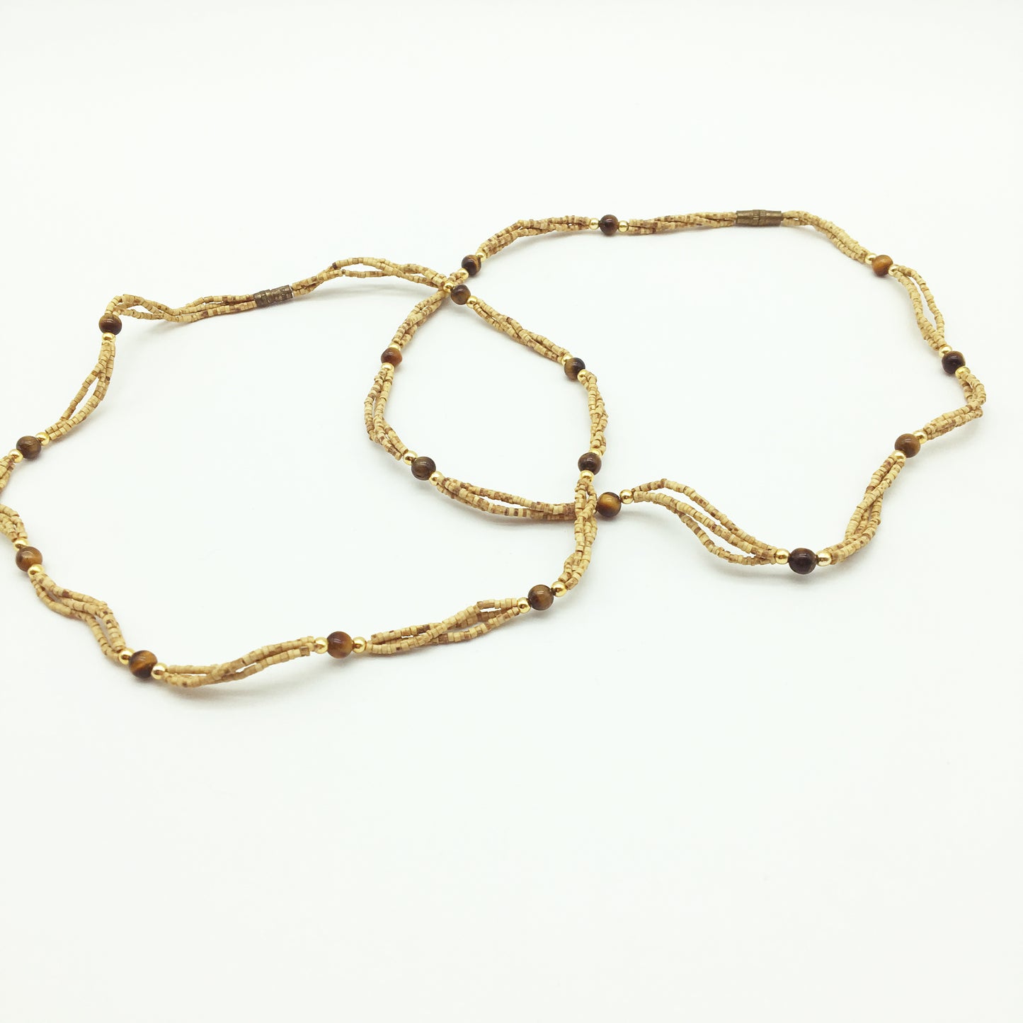 Tulsi Tulasi Necklace 100% Pure Tulsi with Semi Precious Stones - Tiger Eye - Montecinos Ethnic