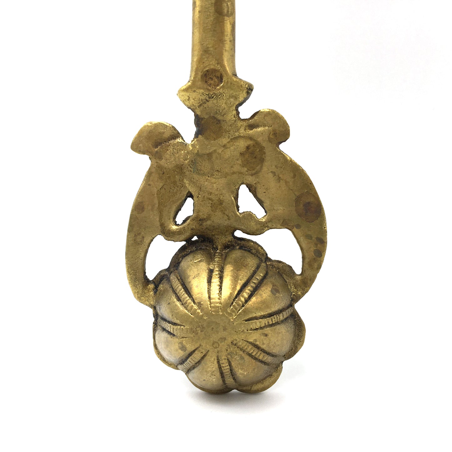 Ornate Brass Havan Puja Spoon with Parrots Decoration Handmade 7.5" Long