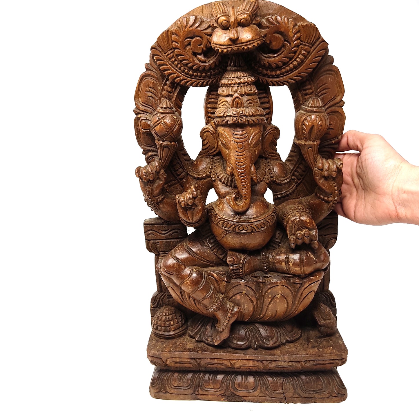 Vintage Ganesh Wood Carving Wall Hanging - Hindu Elephant God Wall Decor 18"