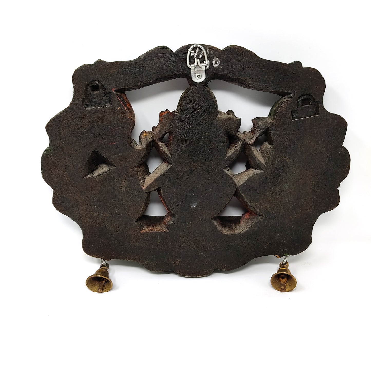 Wood Wall Hanging Plaque Auspicious India Gods Sri Ganesh Lakshmi Saraswati 11"