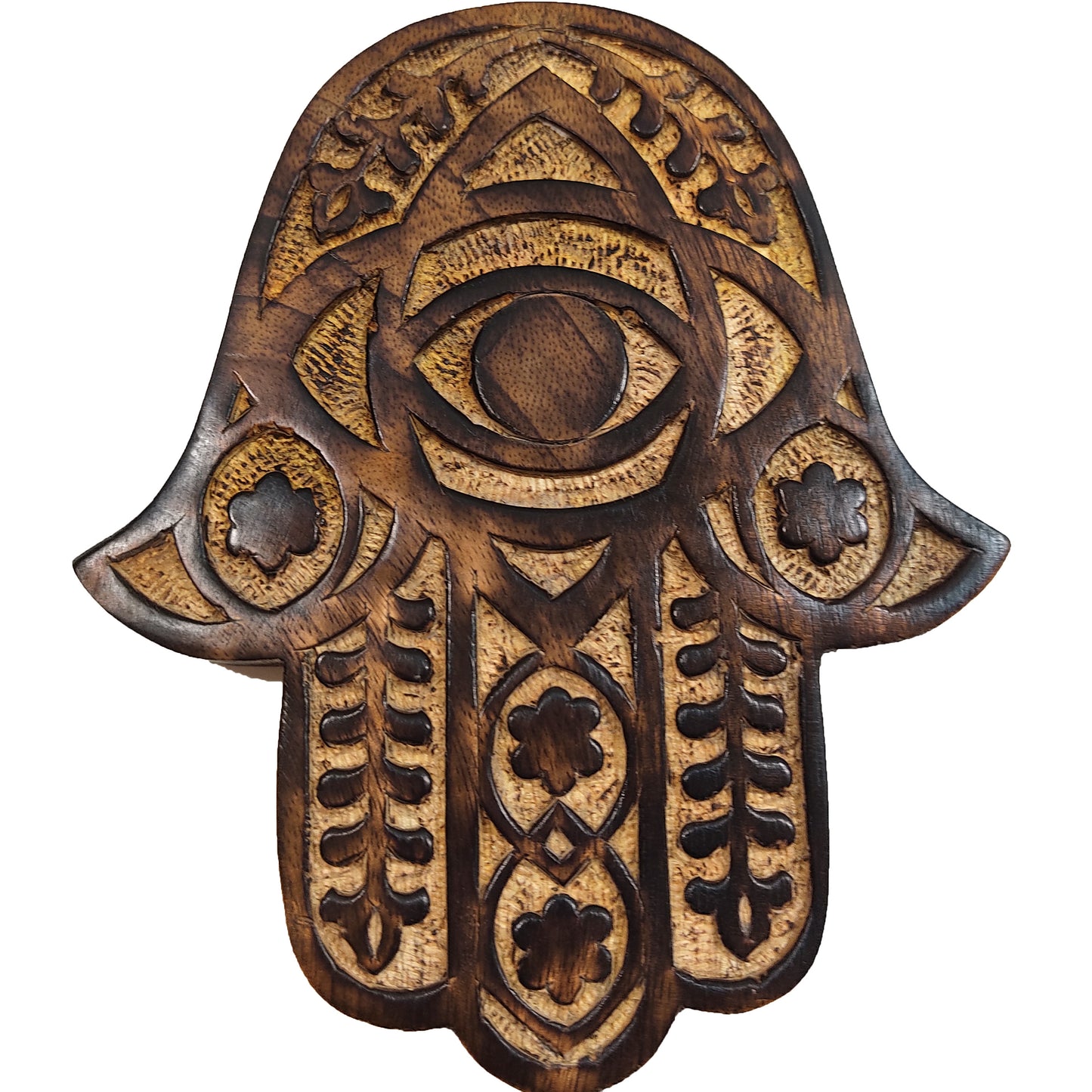 Wooden Hamsa Wall Decor Judaica Khamsah Amulet Hand of Fatima - Myrtle