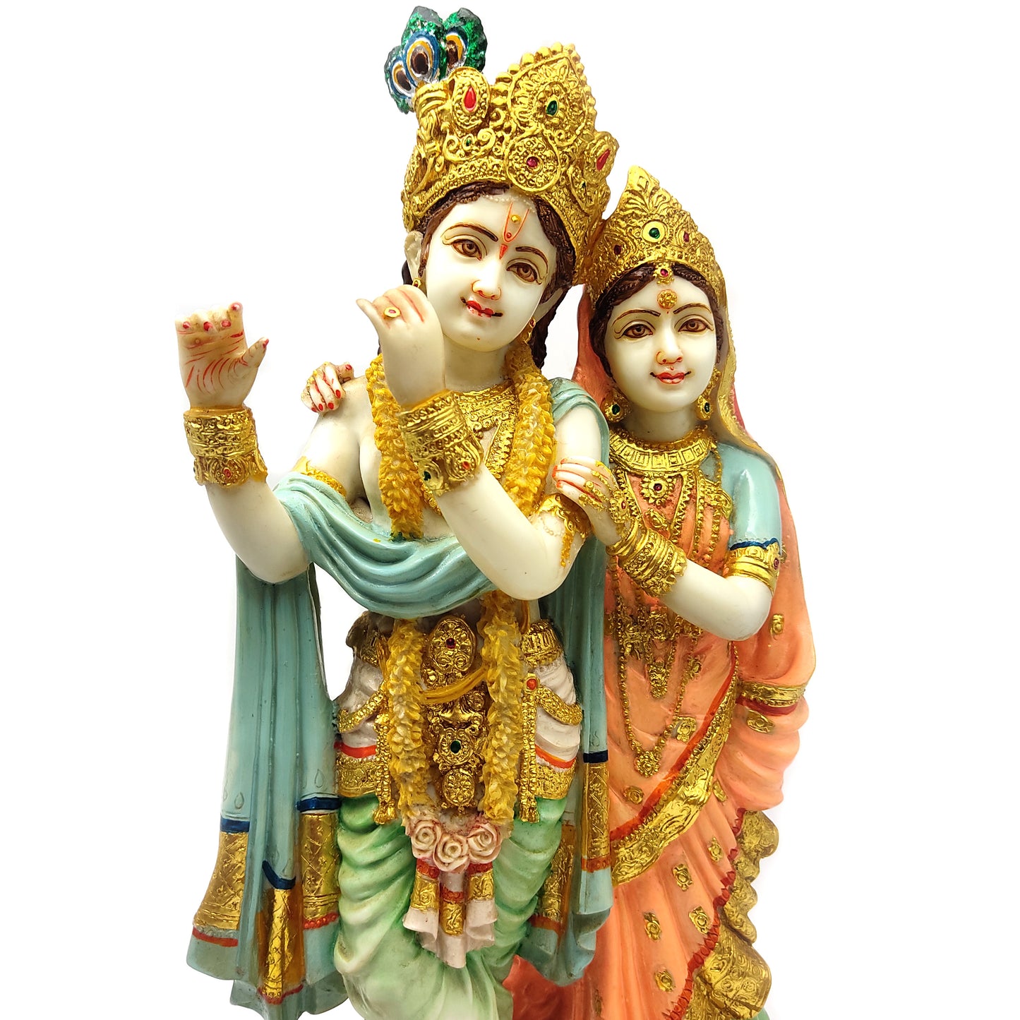 Radha-Krishna Embracing India Gods Marble Dust Hand-painted Statue Murti 15.5" Tall
