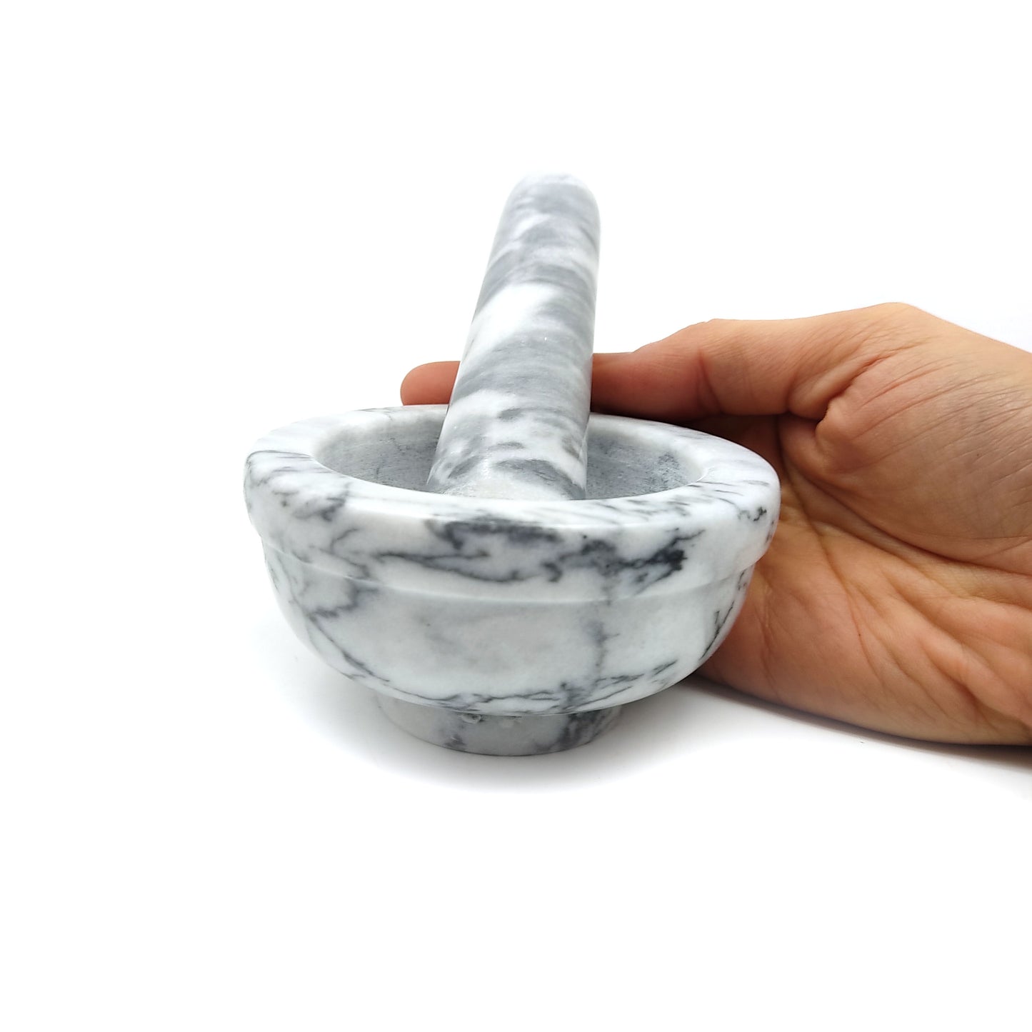 100% Marble Mortar and Pestle All Natural Marble Hand-carved Handmade 3.75"