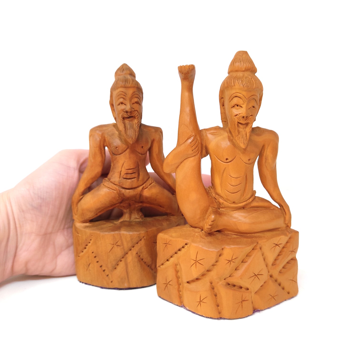 Set of 4 All Wood Yoga Posture Hand-carved Yogi Asana Sculpture Figurine Statue 6"