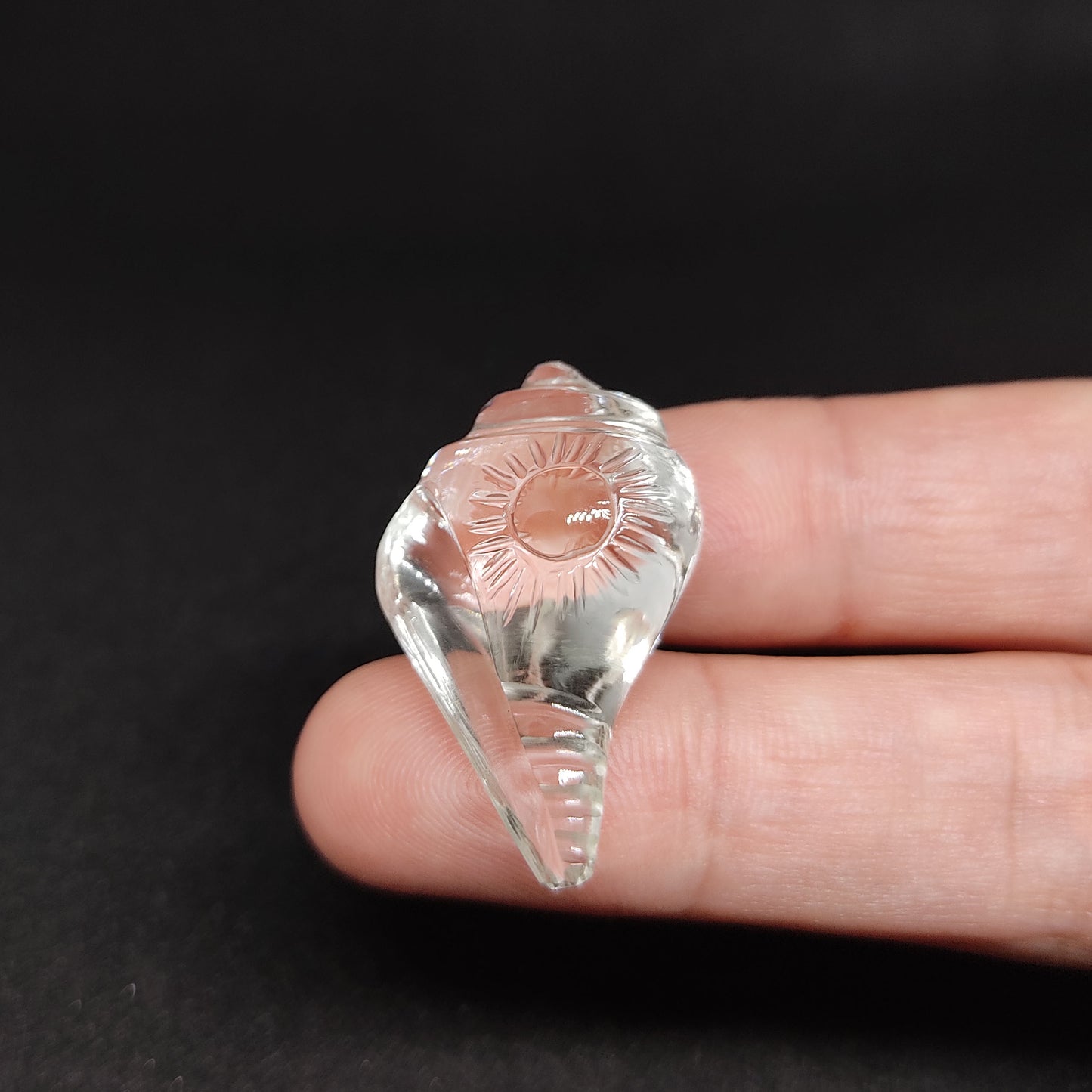 Clear Quartz Gemstone Carved Shank Conch Shell Blessing Spiritual Figure 1"