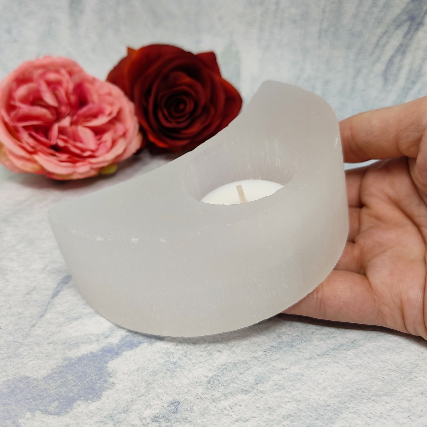 Selenite Half Moon Crystal Tea Light Candle Holder Selenite Home Decor Gift
