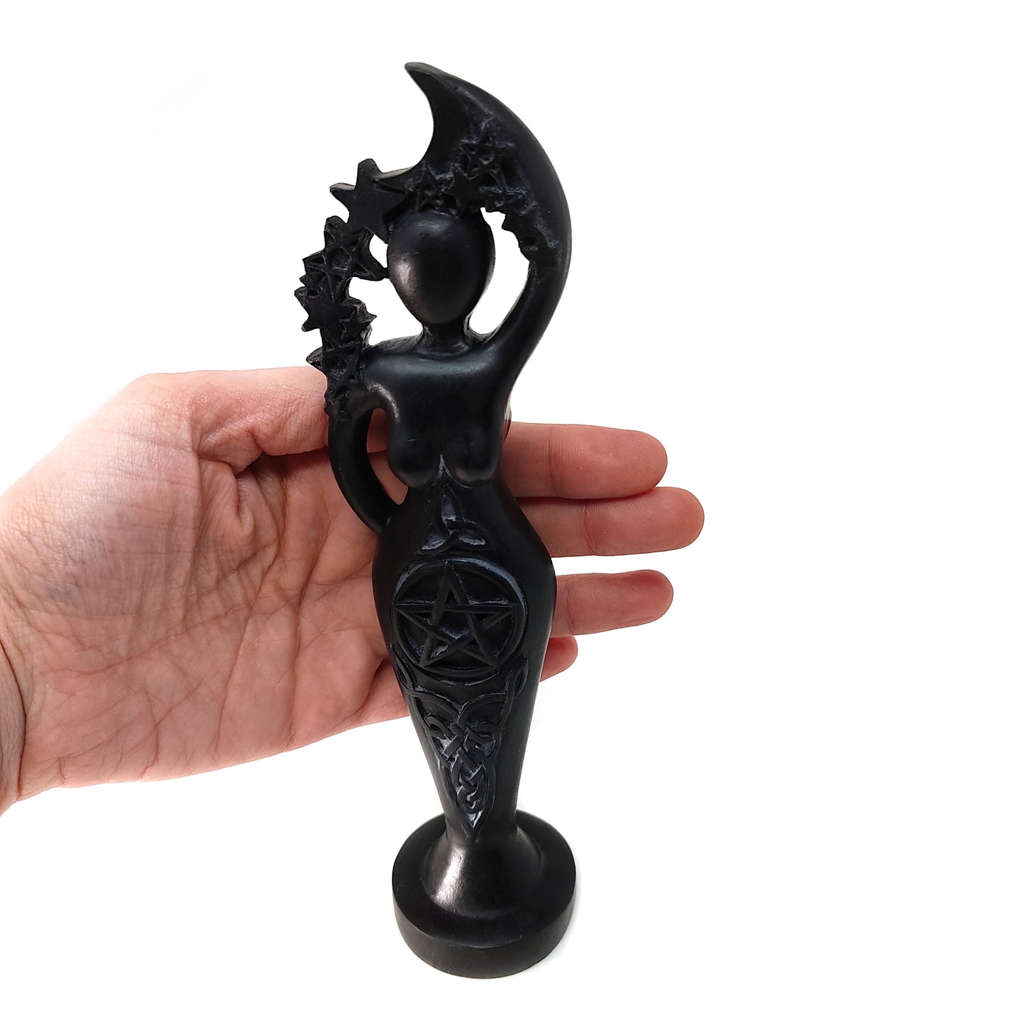 Black Pentacle Goddess Handmade Signed Statue Wicca Pagan Night Queen Idol 8.5"