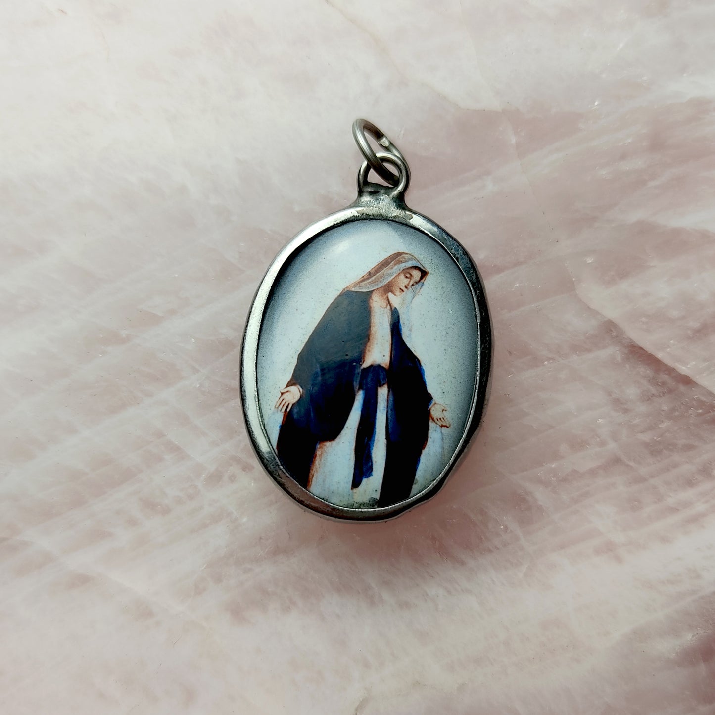 Holy Mary Cross Pendant Necklace 20" Silver Plated Snake Necklace Religious Gift