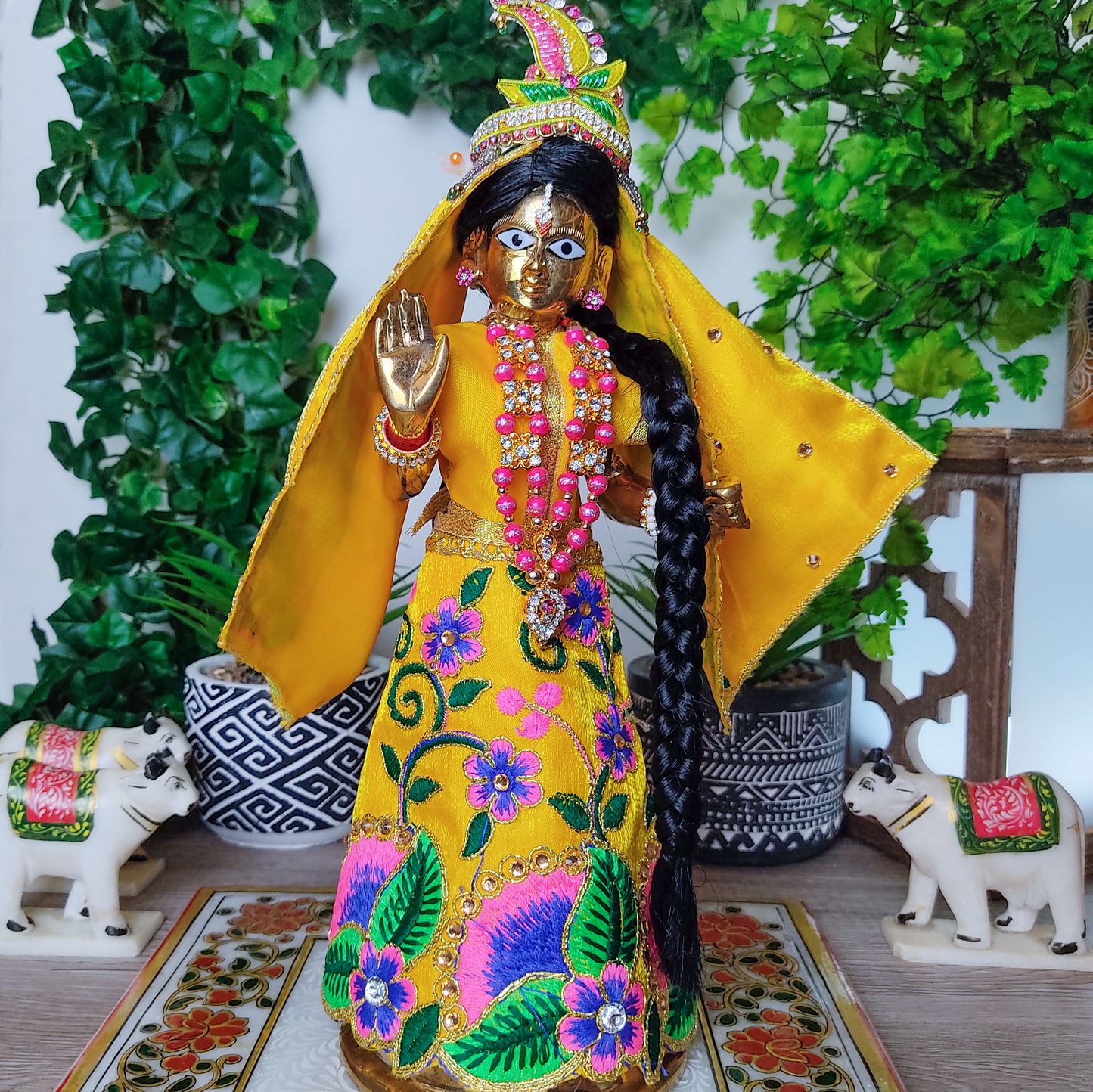 Radharani Brass 8.5" India God Deity Statue Beloved Radha Radhe Handmade