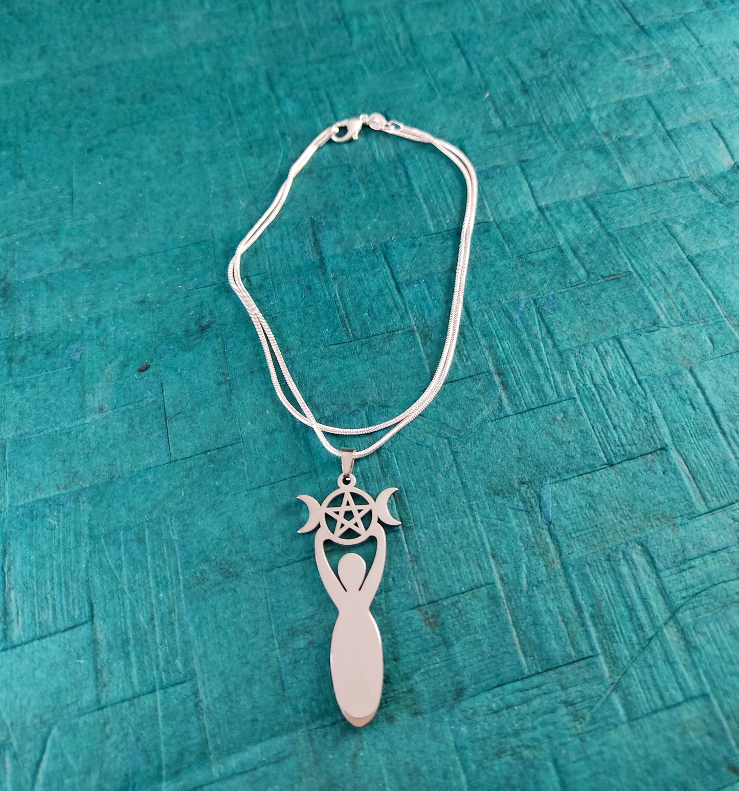 Triple Moon Goddess Witchcraft Pendant with 20" Silver Plated Snake Chain Necklace