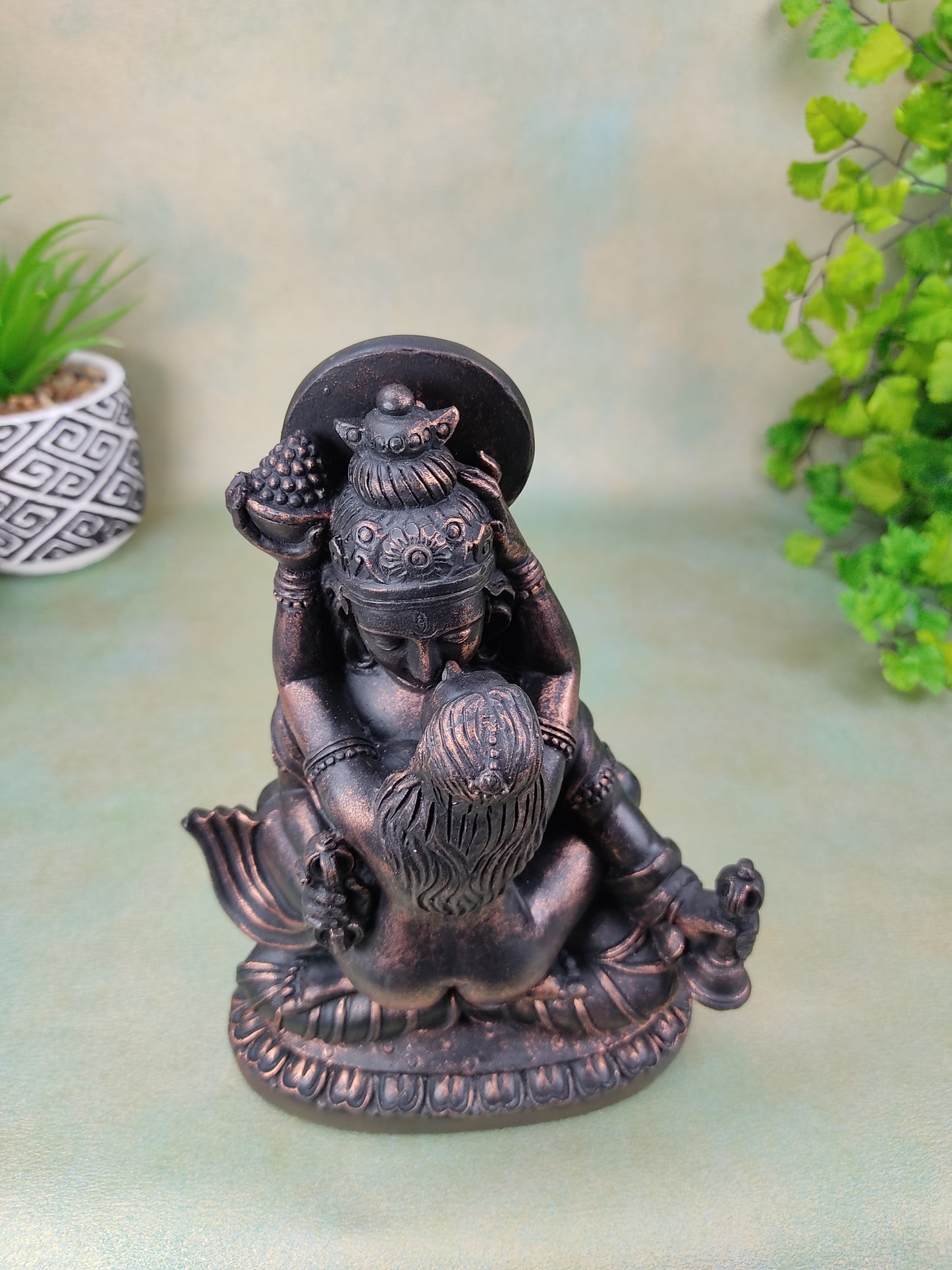 Tantric Union Shiva Shakti India Holy Ganges Clay Handmade Lotus Yab Yum Statue 8"