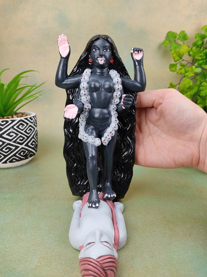 Stunning Ganges Clay Mata Kali Over Shiva India Goddess Statue Handcrafted 7.5"