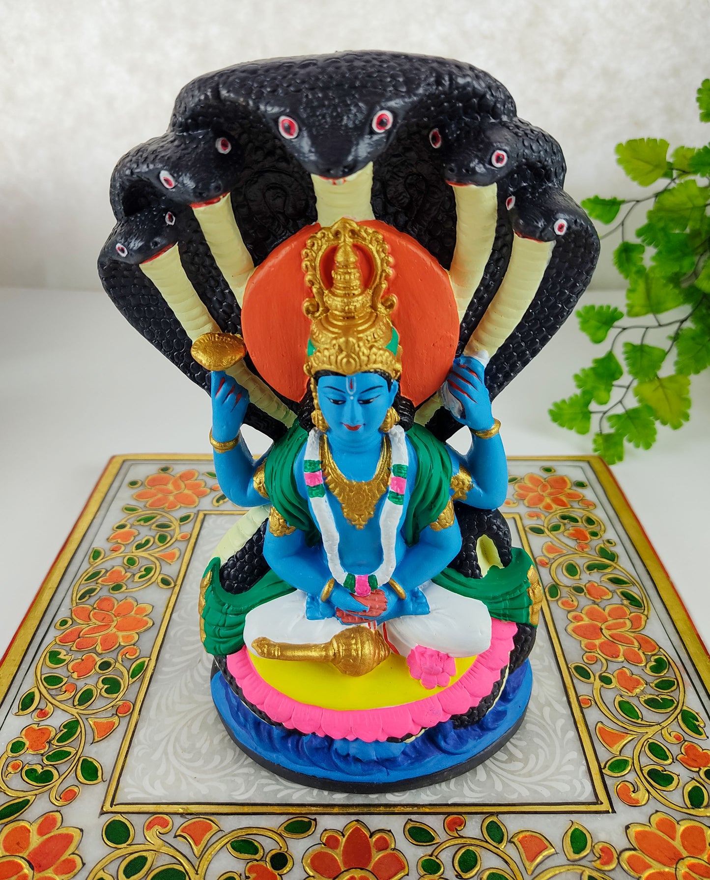 Lord Vishnu Ananta Shesha Ganges Clay Handmade Visnu Altar Statue 7.5"