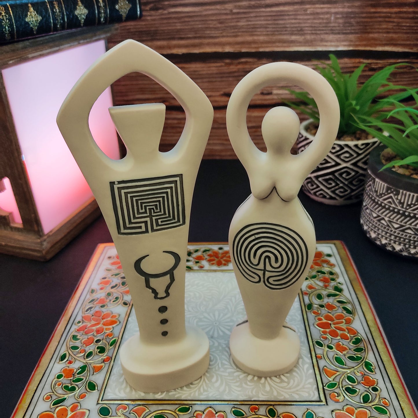 Labyrinth God and Labyrinth Goddess Handmade Altar Statue Set 8"