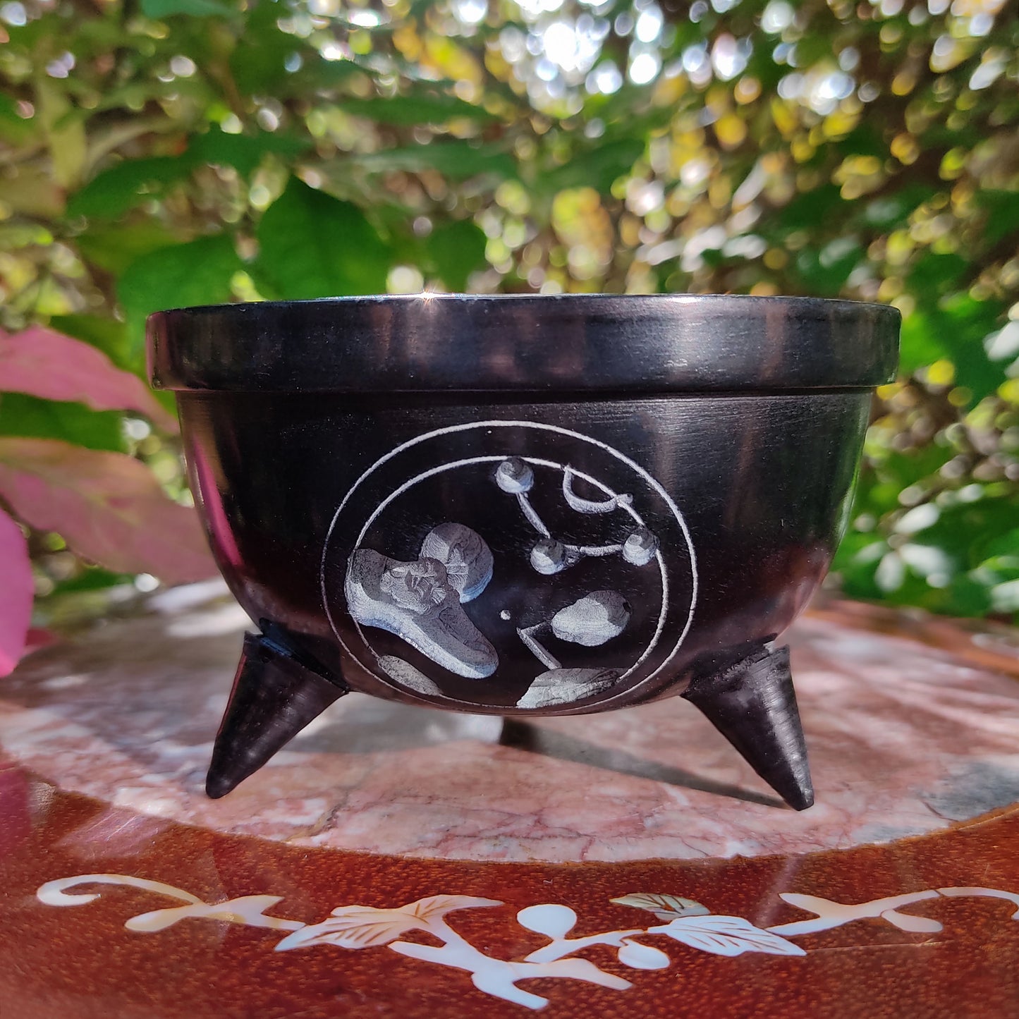 Black Om Smudge Incense Burner or Altar Offering Bowl Handmade Soapstone 4"