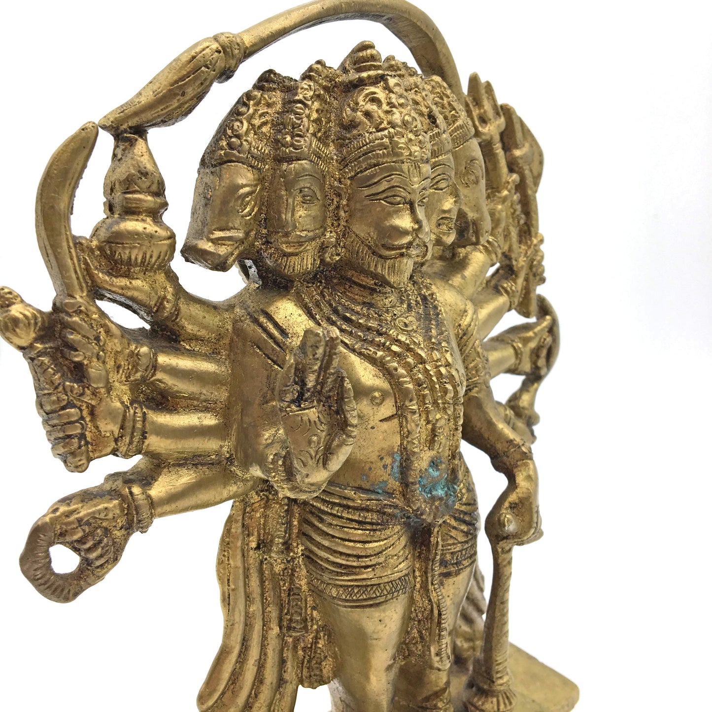 Antique Brass 5 Faced Hanuman Murti Statue Hindu Monkey God 7.7" India - Montecinos Ethnic