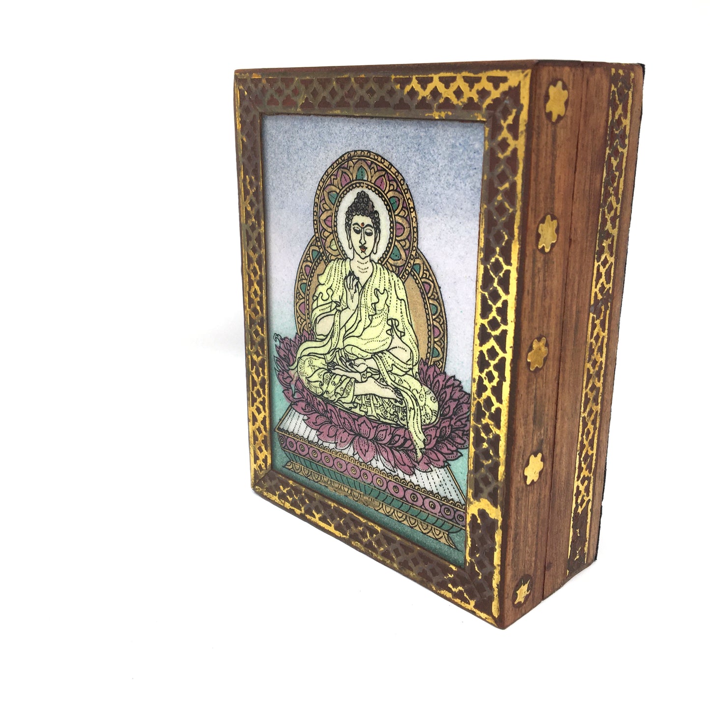 Meditating Buddha Lotus Wooden Gemstone Box Wooden Gem Box Decorative