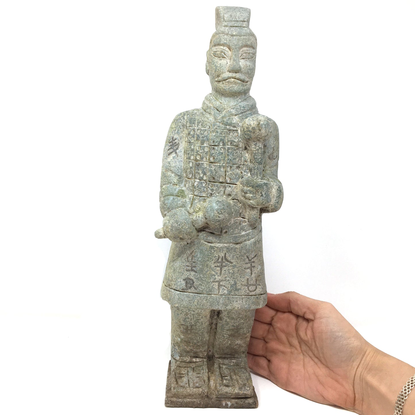 Stone Terracotta Standing Chinese China Warrior Soldier Guard Statue Idol 13.5"