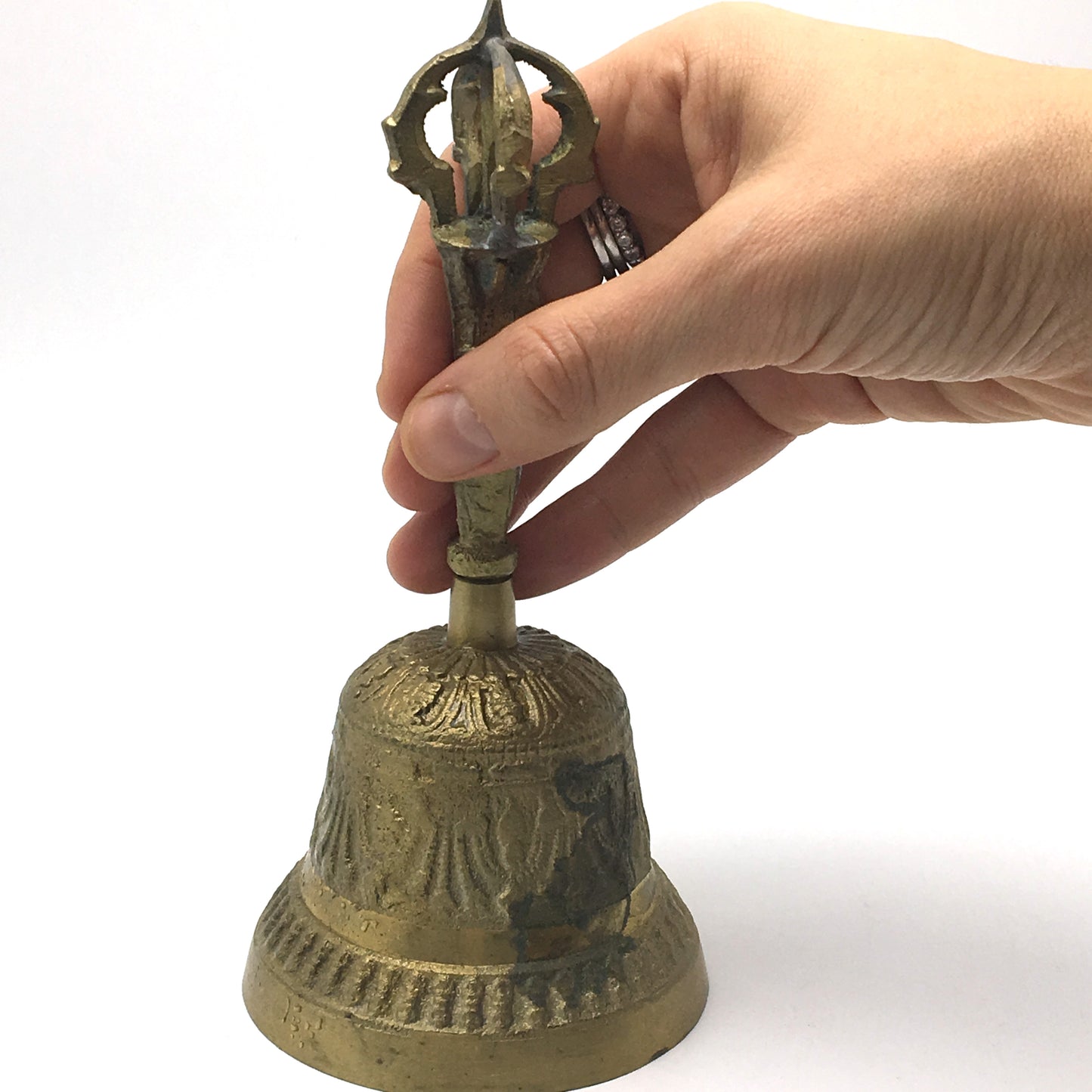 Vintage Handcrafted Tibetan Buddhist Ghanta Bell with Dorje Handle 6.8" - Montecinos Ethnic
