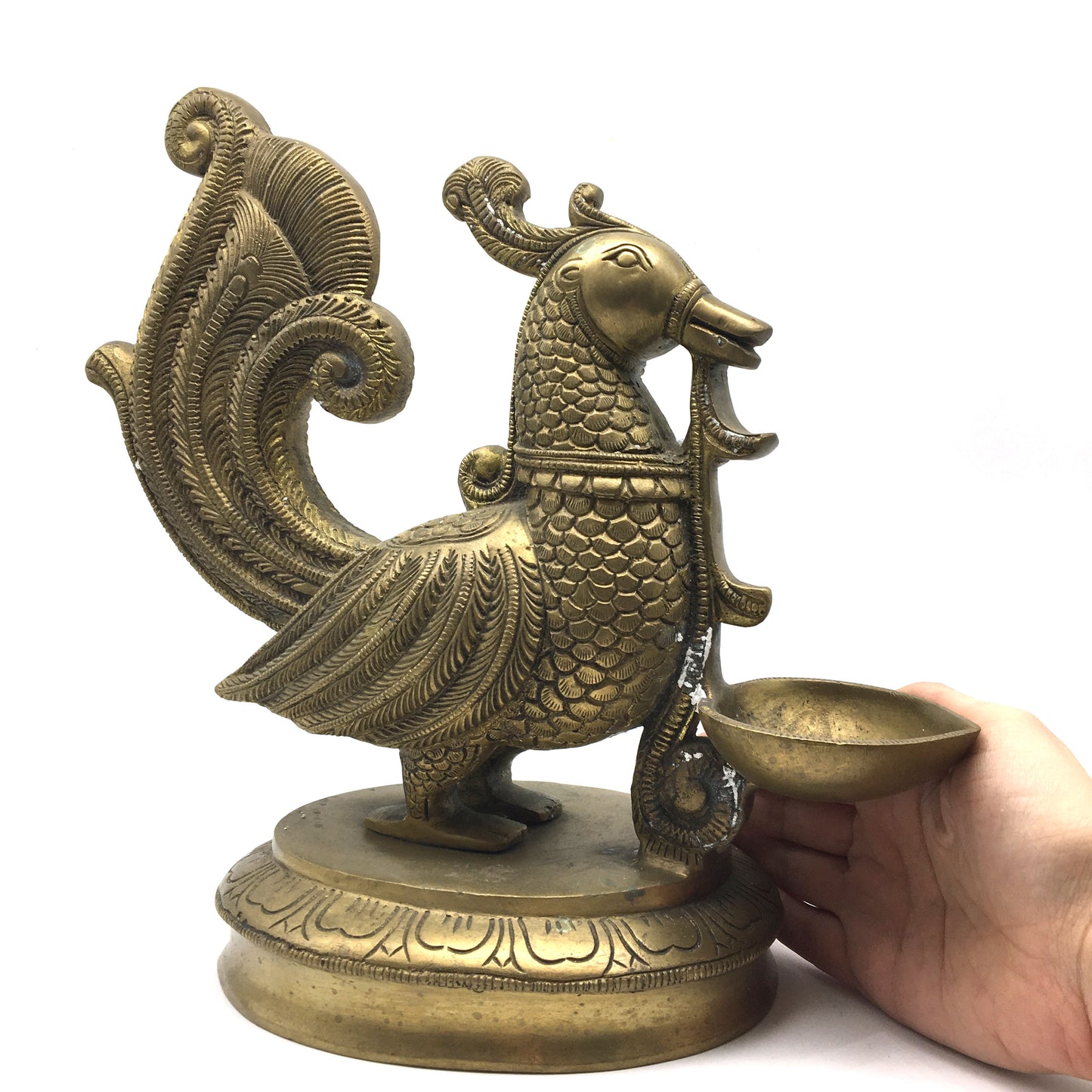 Peacock Brass Lamp Deepak Temple Home Decorative Puja Peacock Lamp 11.5"