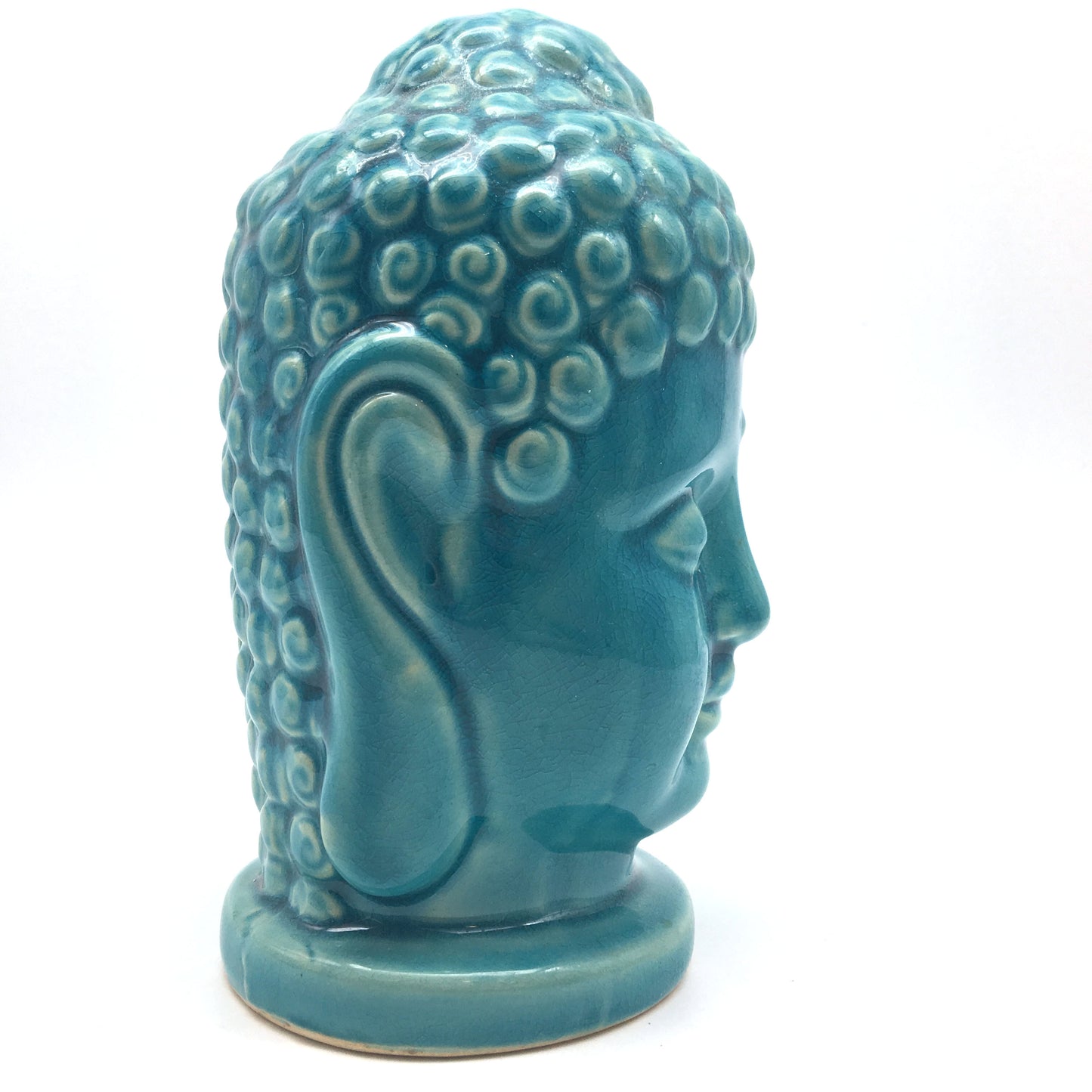 Ceramic Crackle Glaze Buddhism ShakyaMuni Buddha Head Sculpture Statue 6.5" - Montecinos Ethnic