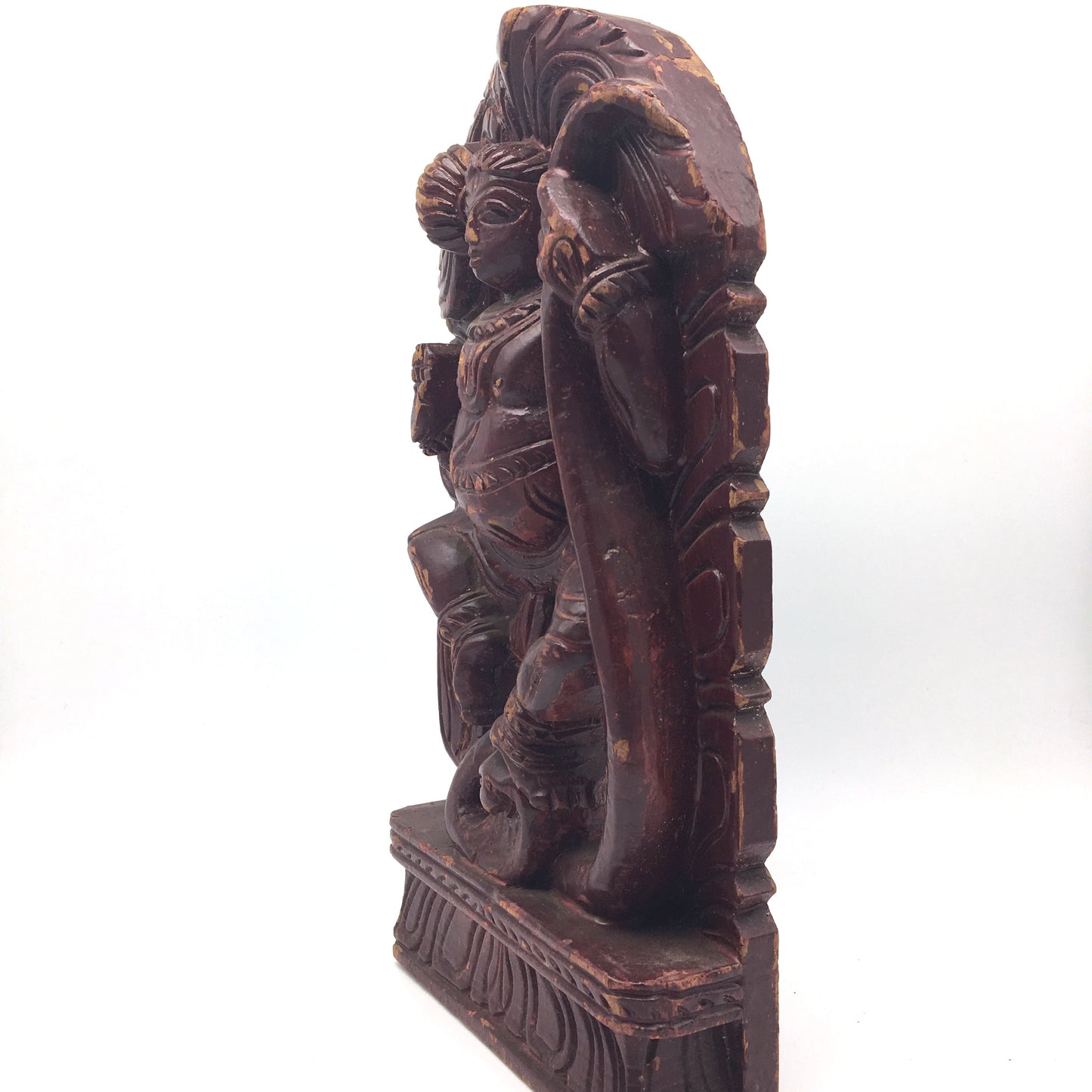 Vintage Wood Carving India God Lord Krishna Dancing On Kaliya Naga 11.75"