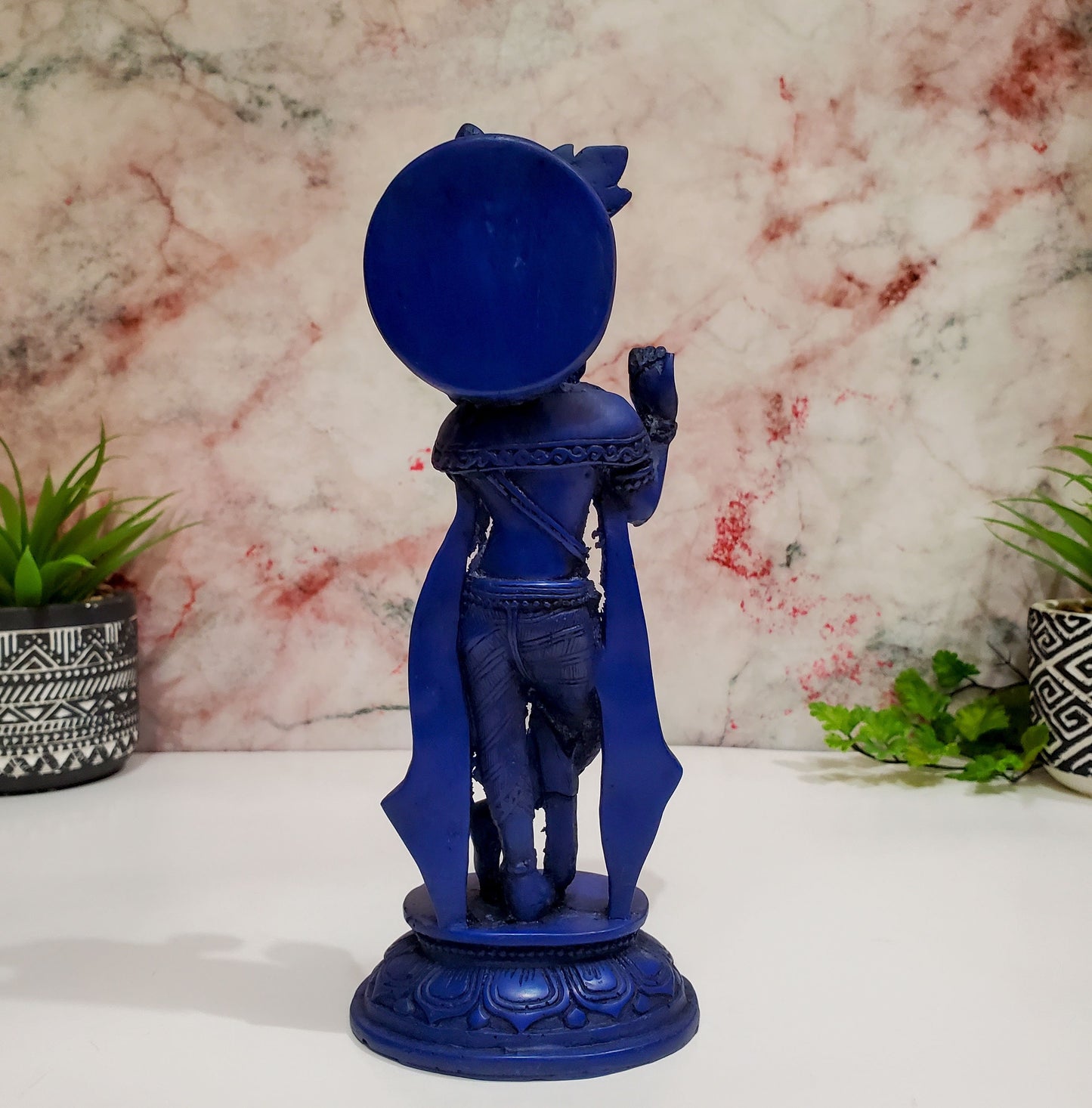 Blue Krishna Statue | Resin Cast Royal Blue Krishna Statue Figurine 9" Tall