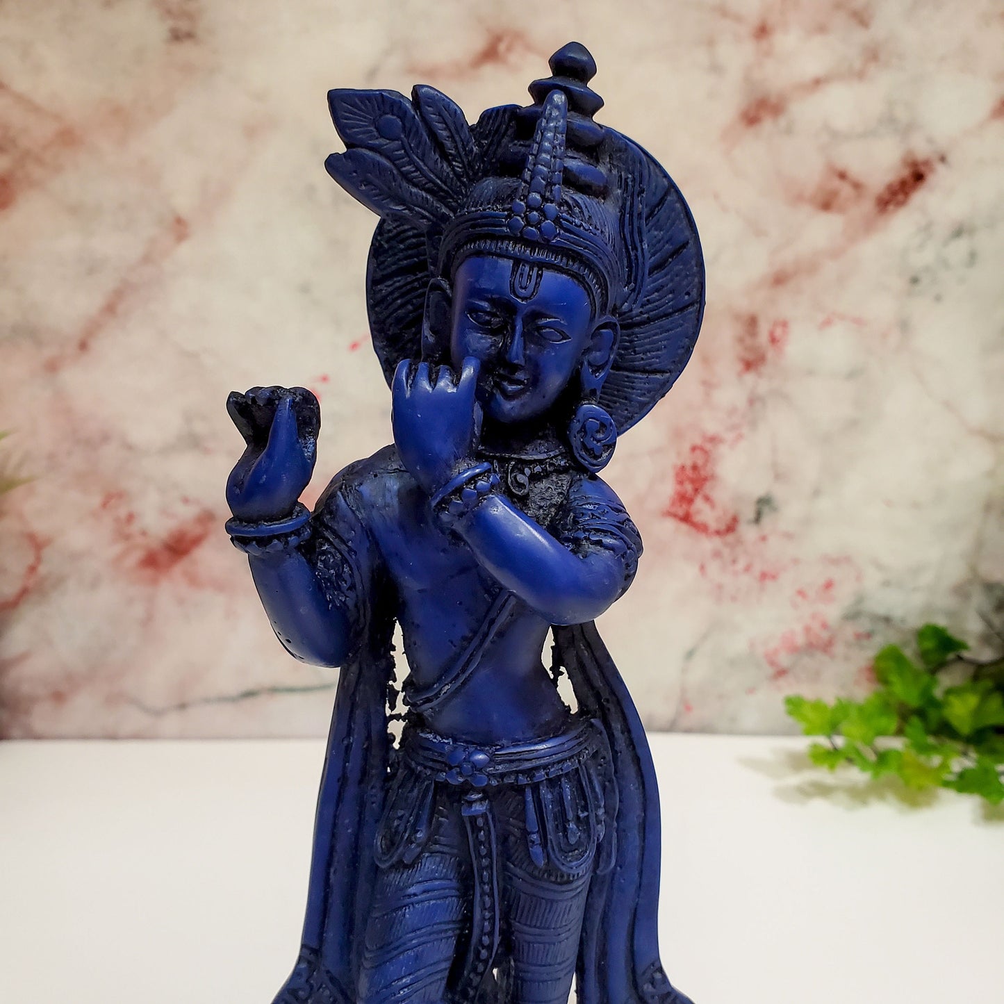 Blue Krishna Statue | Resin Cast Royal Blue Krishna Statue Figurine 9" Tall