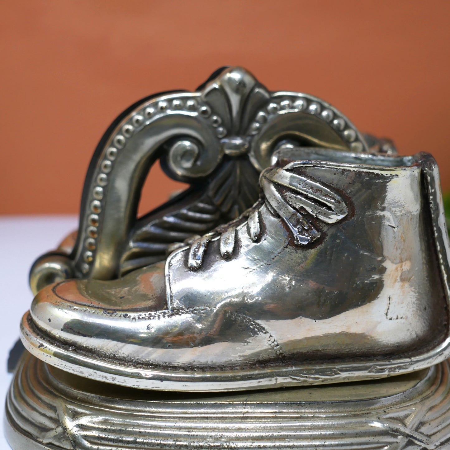 Vintage Metal Baby Shoe Bookend Pair - Home Decor Collectible