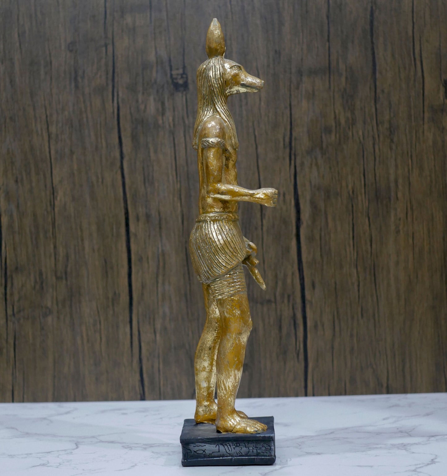 Vintage Egyptian God Anubis Standing Resin Gold Statue Sculpture - 17" Tall